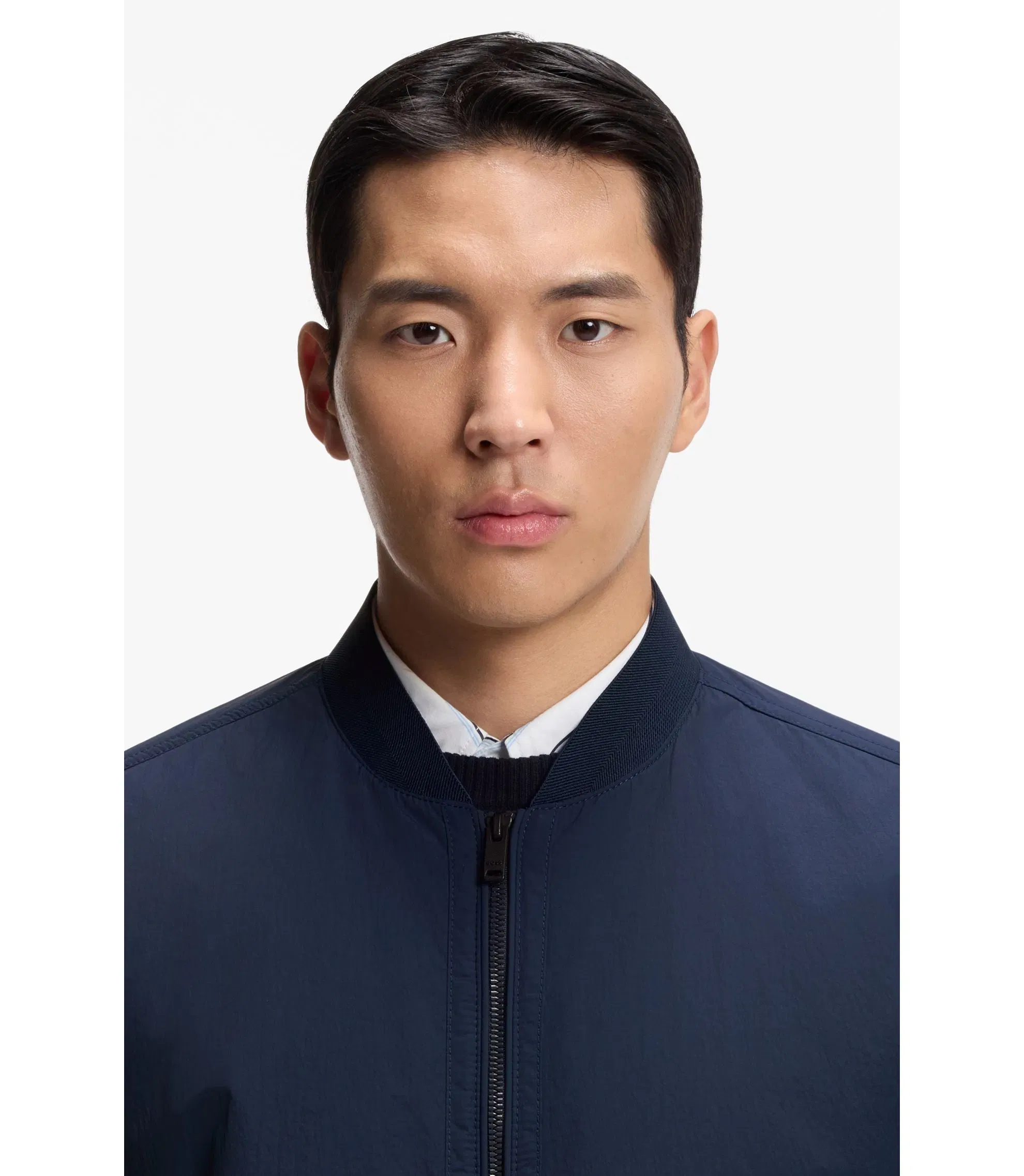 Boss Water Repellent Bomber Jacket In Cotton Touch Fabric Light Blue