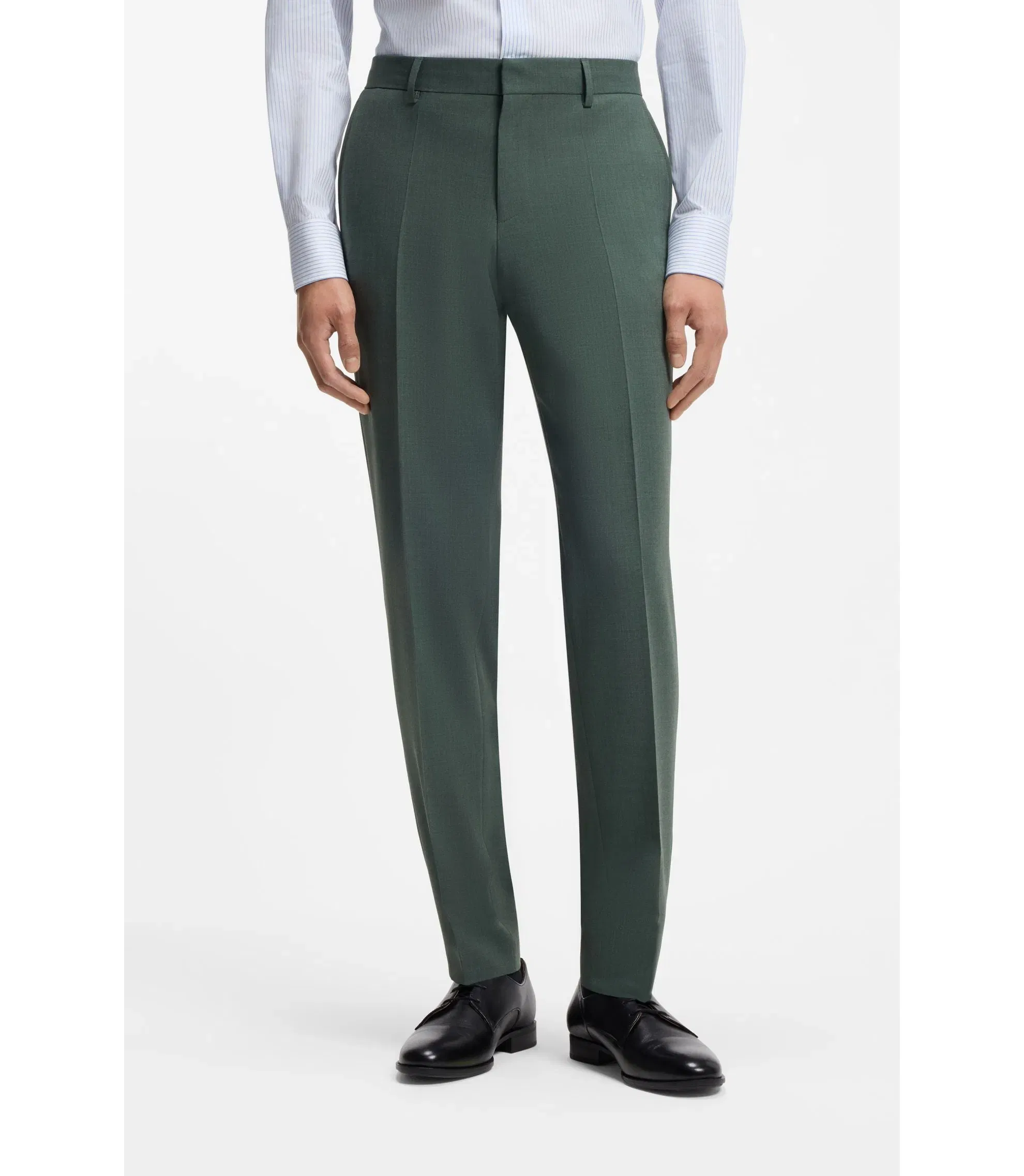 Boss Washable Slim Fit Trousers In Stretch Cloth Light Green