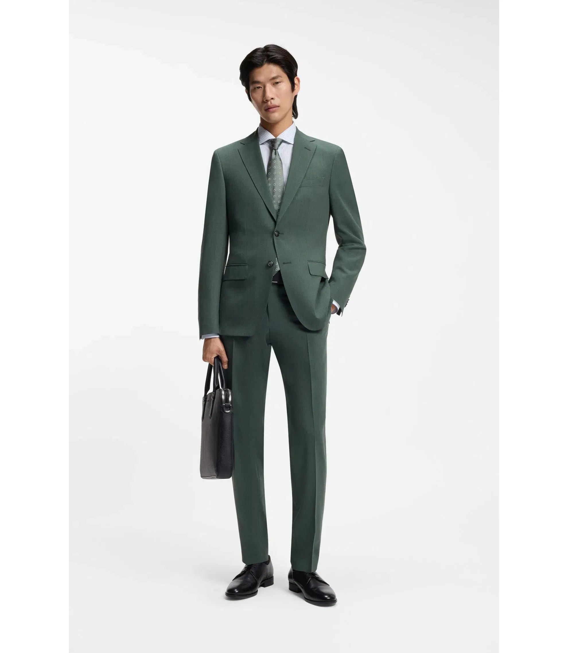 Boss Washable Slim Fit Trousers In Stretch Cloth Light Green