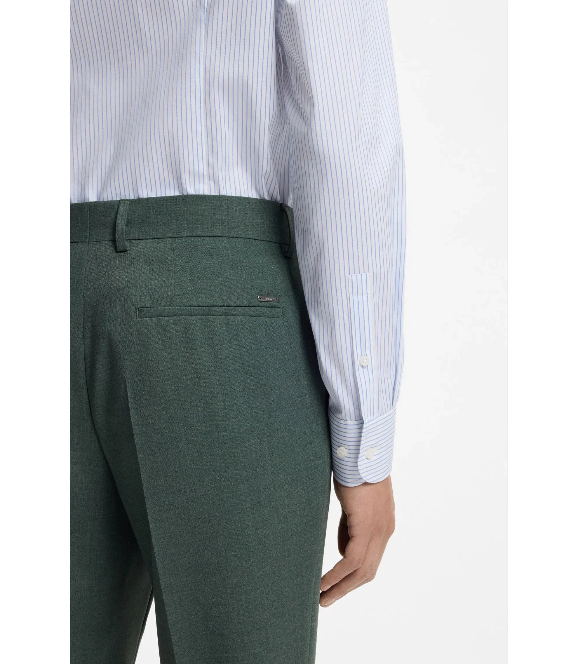 Boss Washable Slim Fit Trousers In Stretch Cloth Light Green
