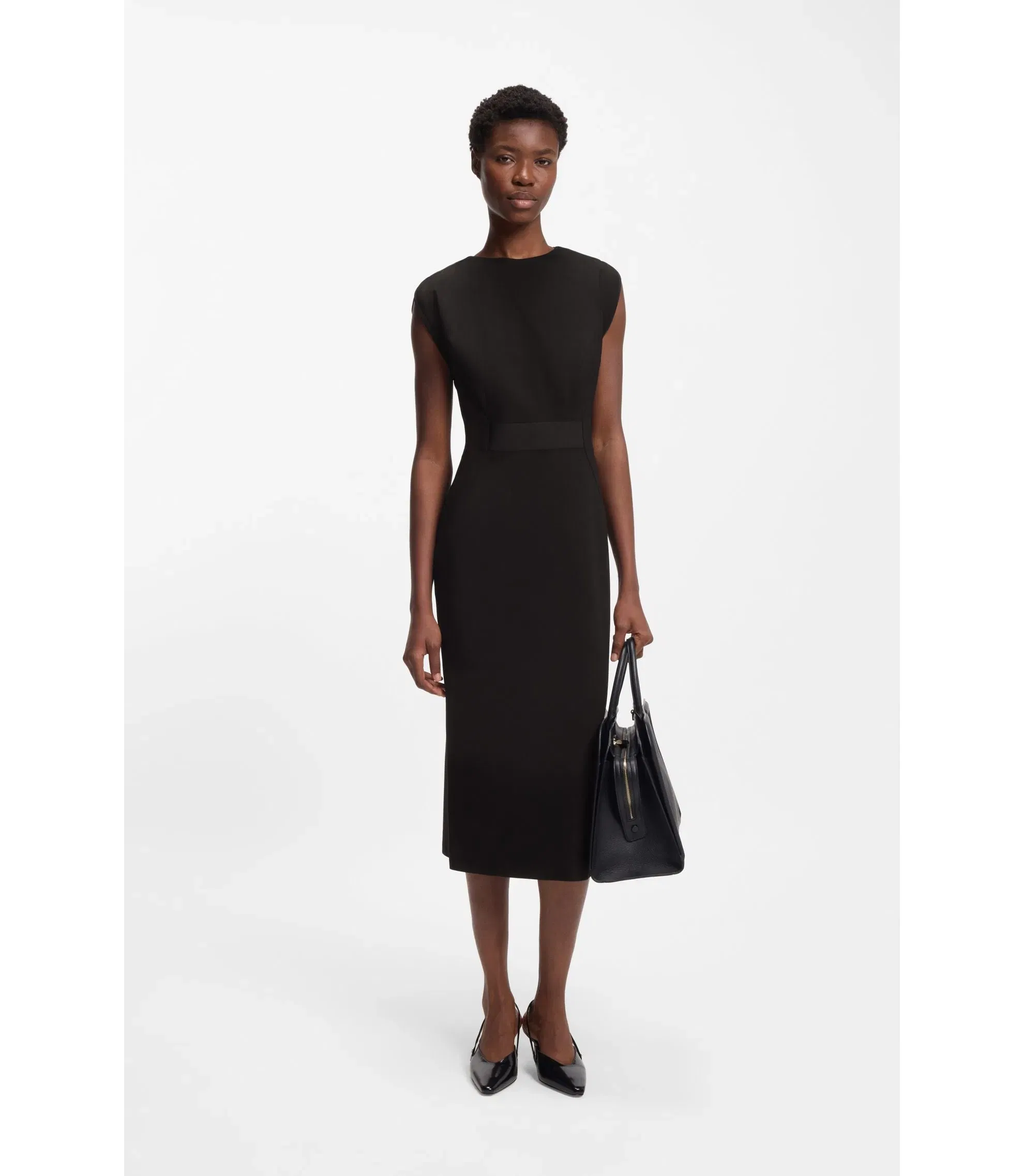 Boss Waistband Detail Dress In Stretch Jersey Black Women's