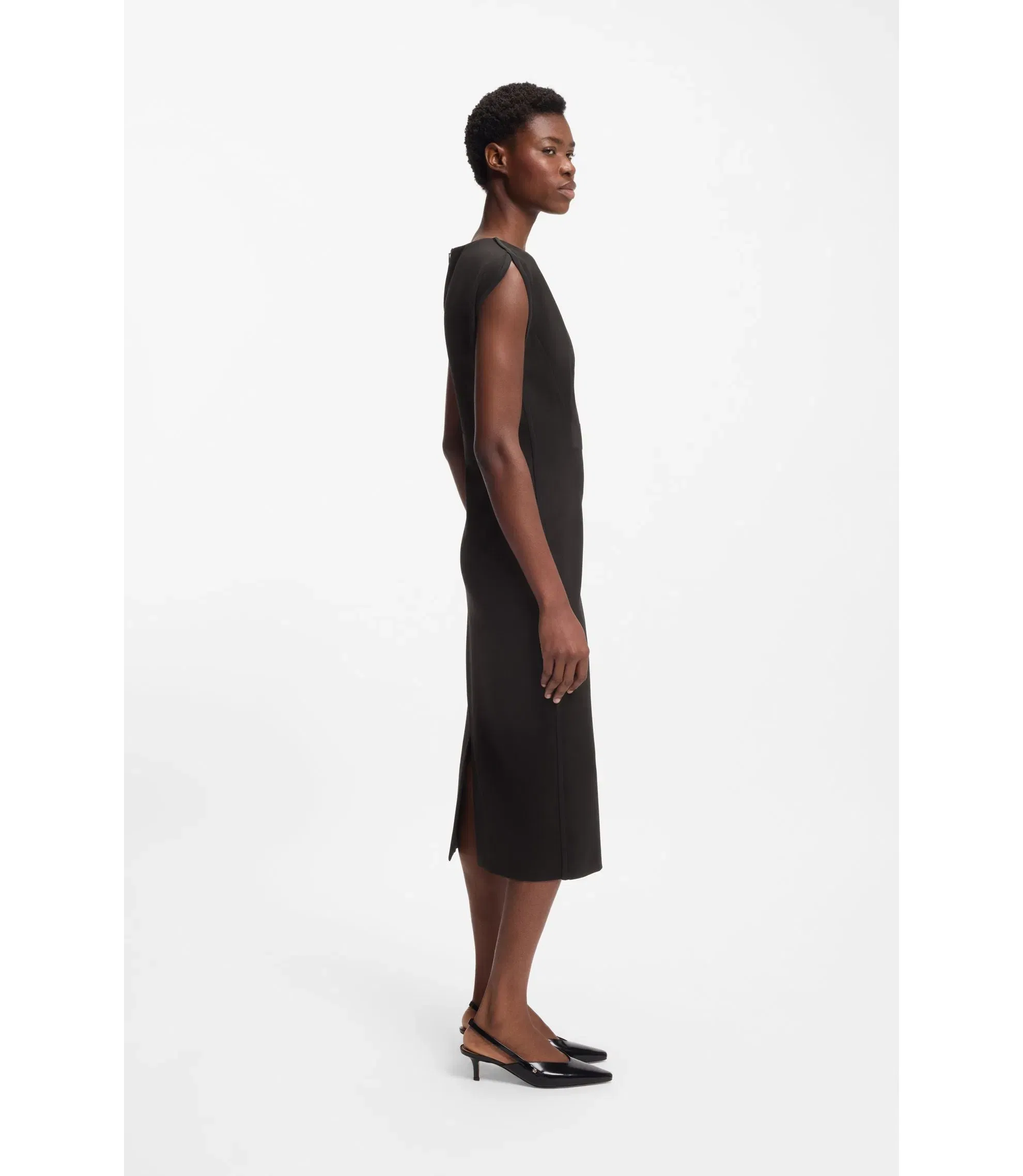 Boss Waistband Detail Dress In Stretch Jersey Black Women's