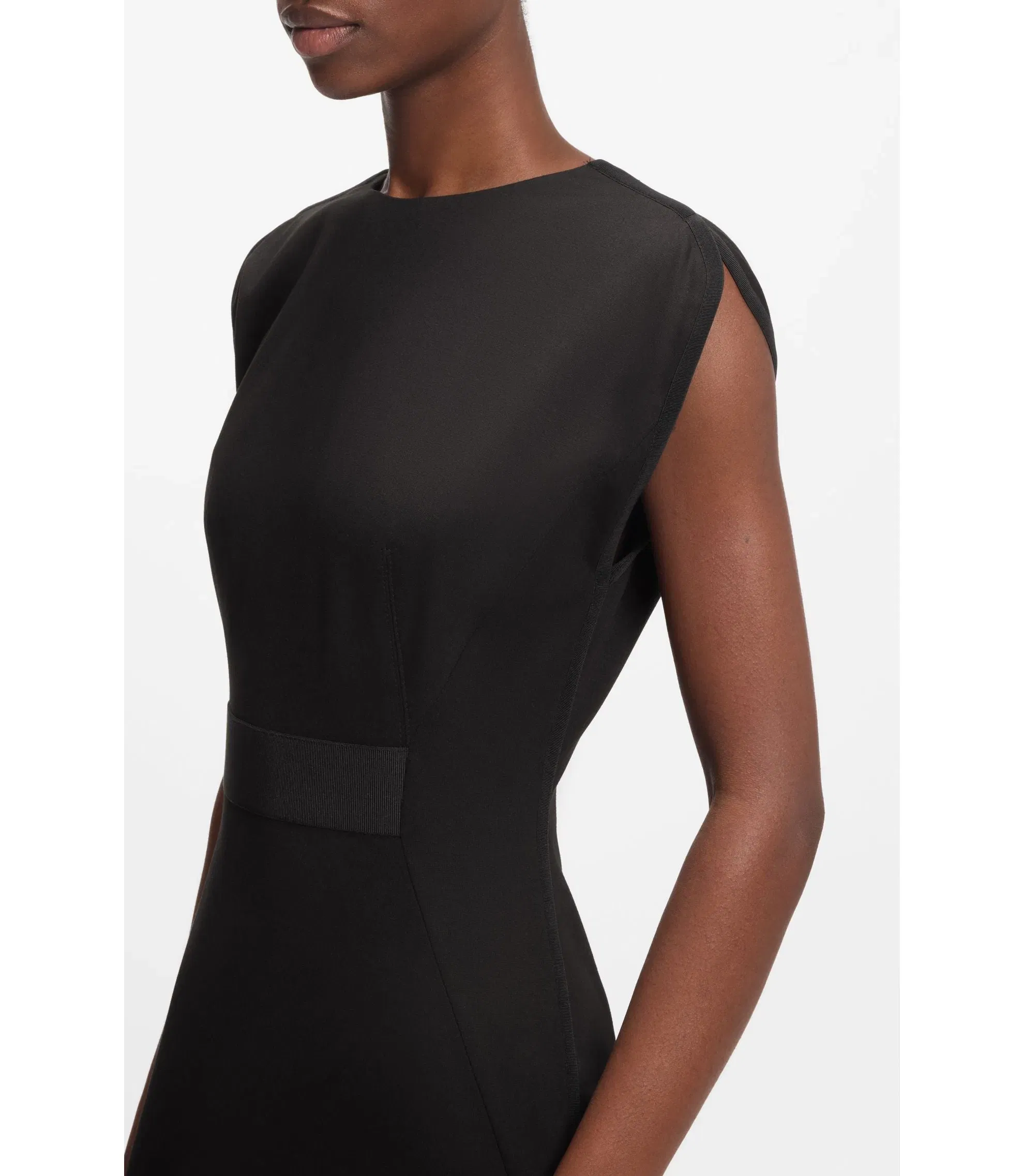 Boss Waistband Detail Dress In Stretch Jersey Black Women's