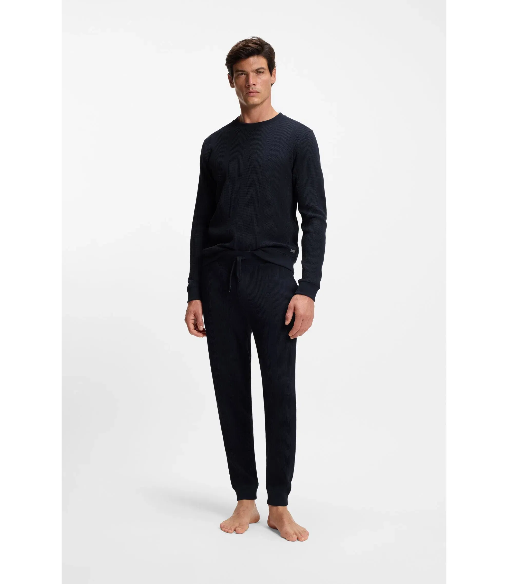 Boss Waffle Texture Sweatshirt In A Cotton Blend Dark Blue