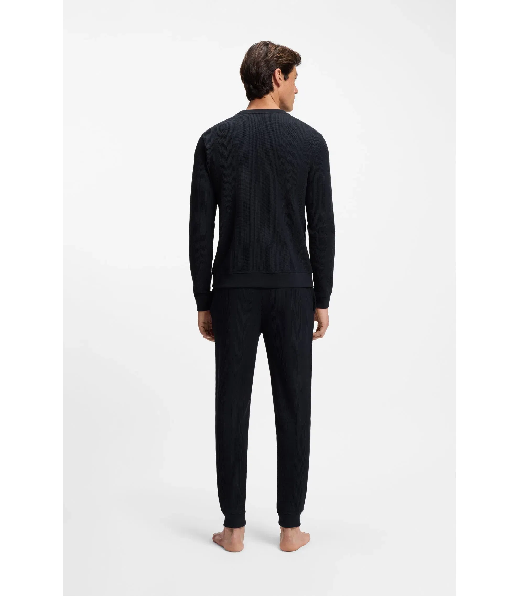 Boss Waffle Texture Sweatshirt In A Cotton Blend Dark Blue