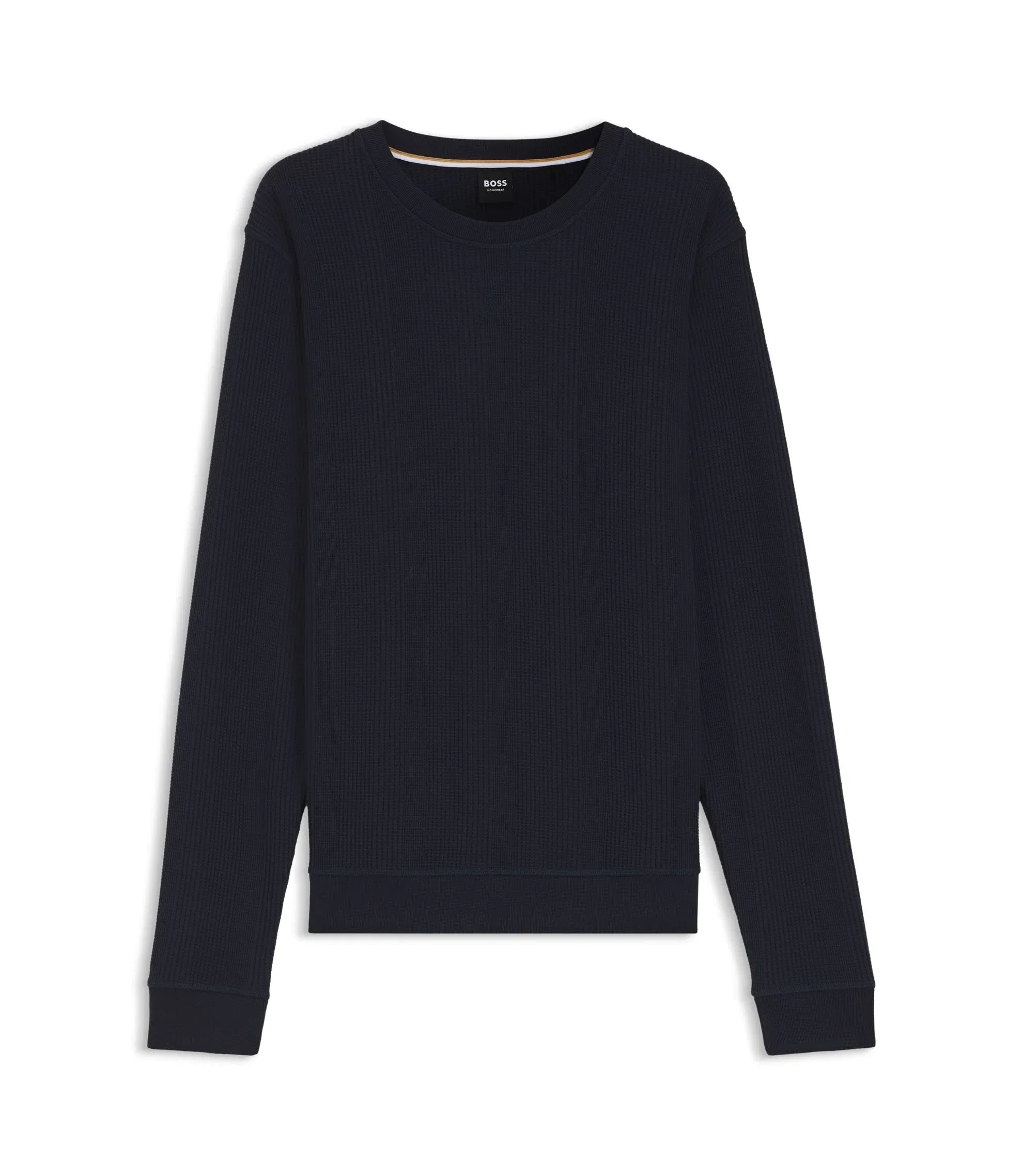 Boss Waffle Texture Sweatshirt In A Cotton Blend Dark Blue