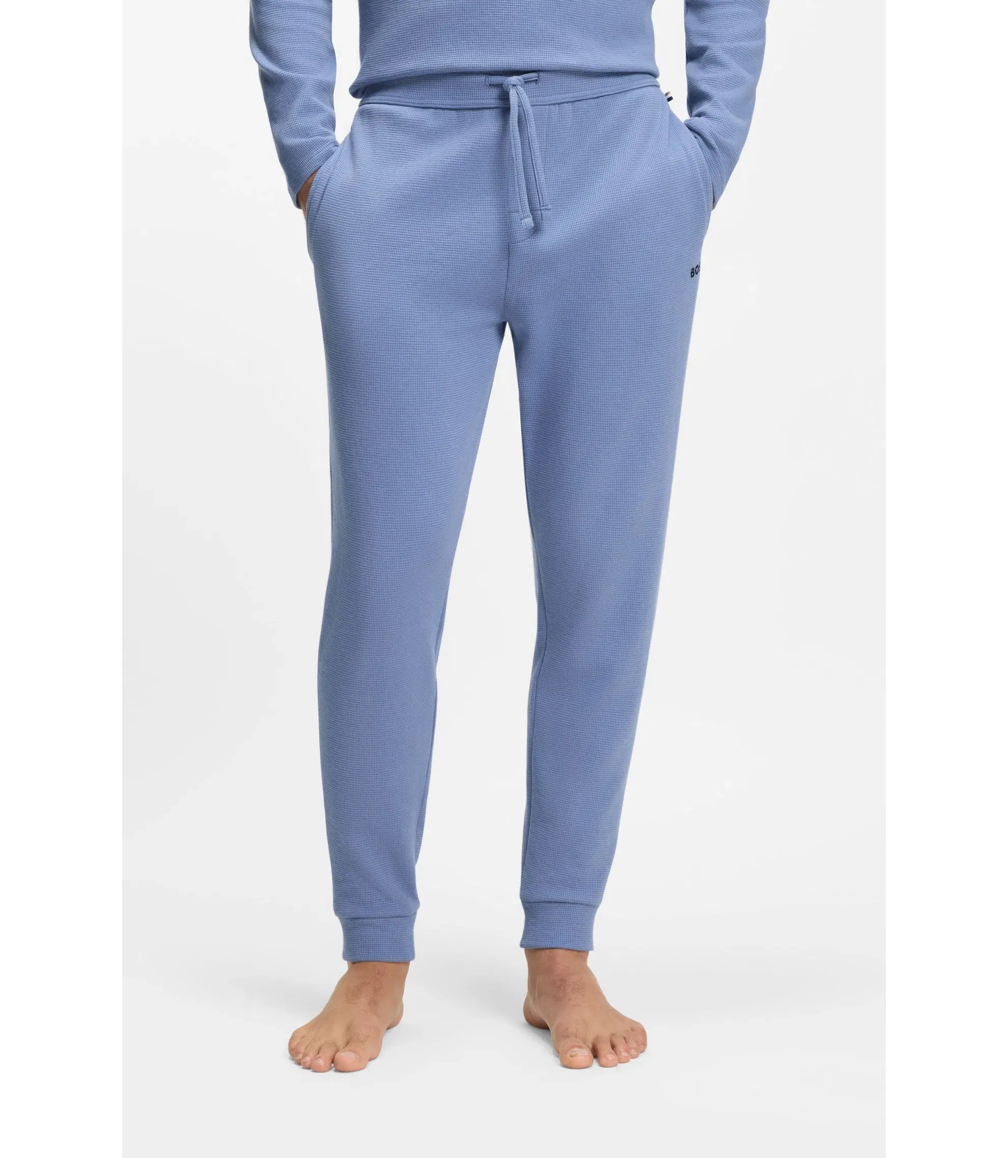 Boss Waffle Structure Pyjama Bottoms In A Cotton Blend Light Blue
