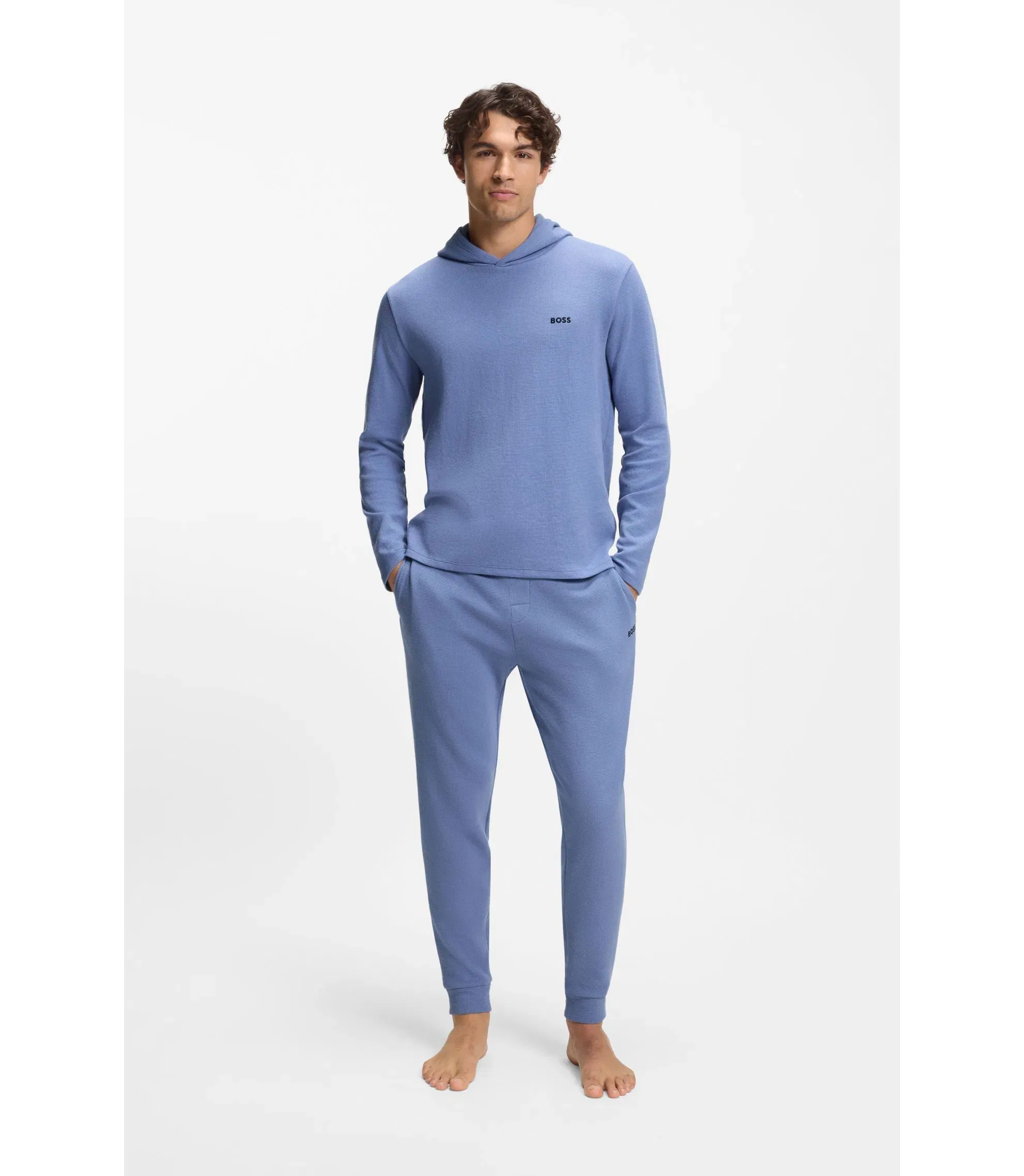 Boss Waffle Structure Pyjama Bottoms In A Cotton Blend Light Blue