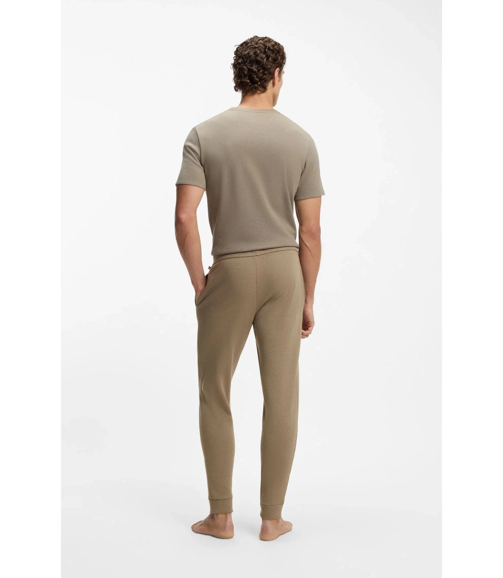 Boss Waffle Structure Pyjama Bottoms In A Cotton Blend Light Brown