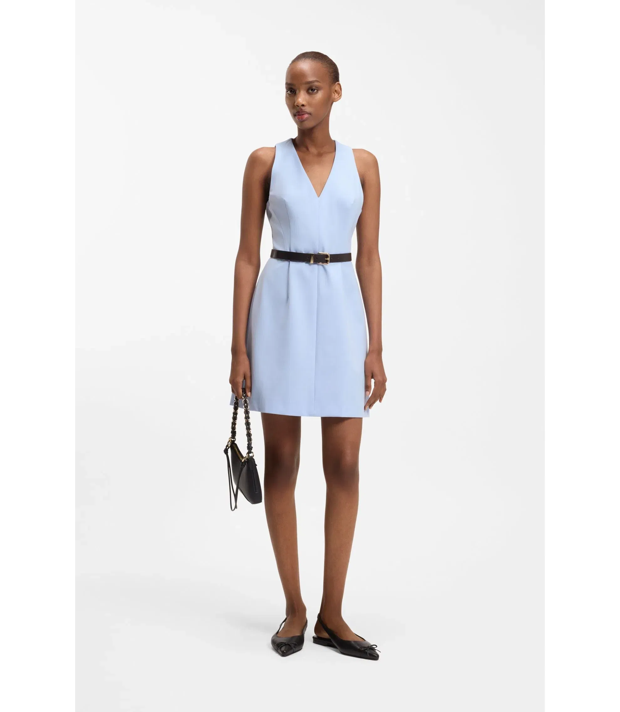 Hugo V Neck Dress With Seam Details Light Blue Women's