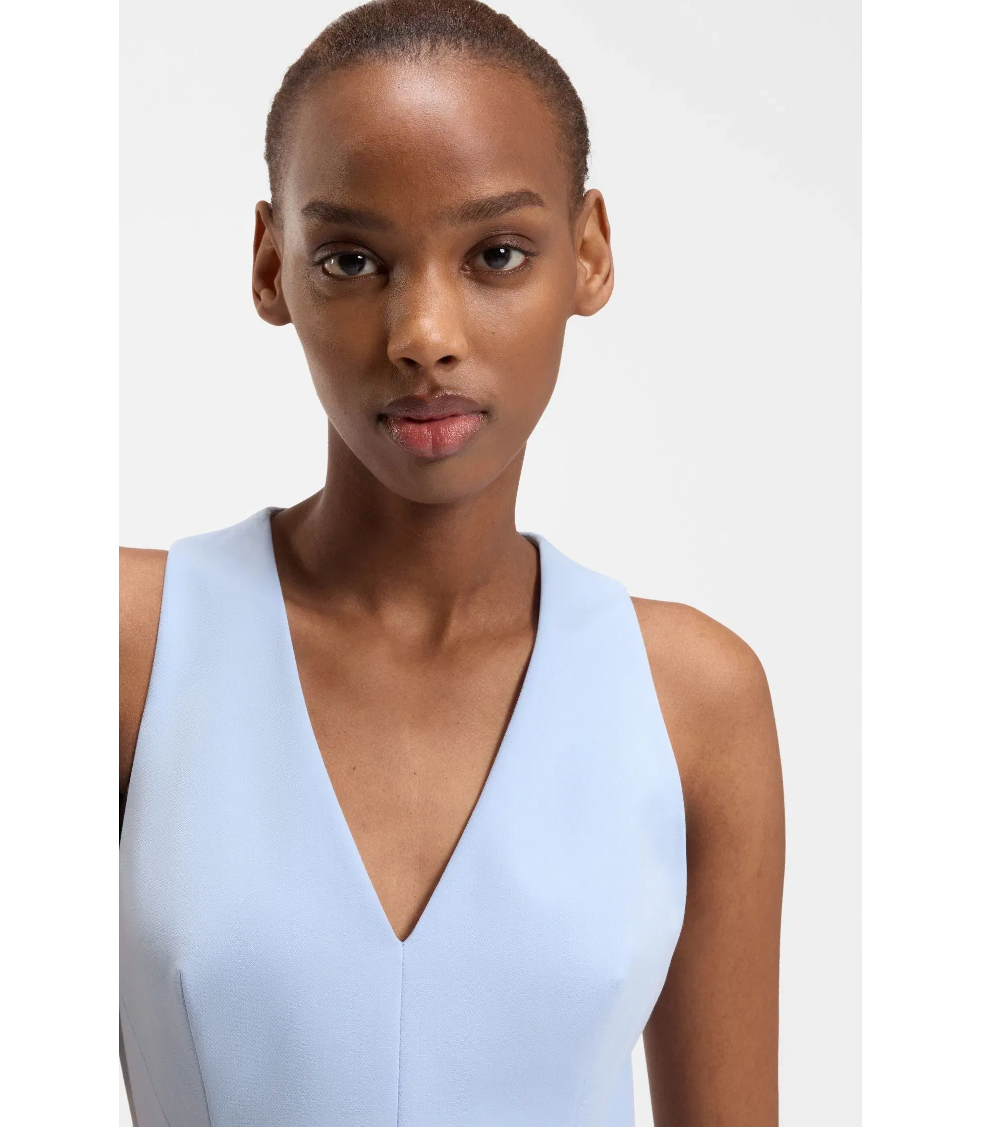 Hugo V Neck Dress With Seam Details Light Blue Women's