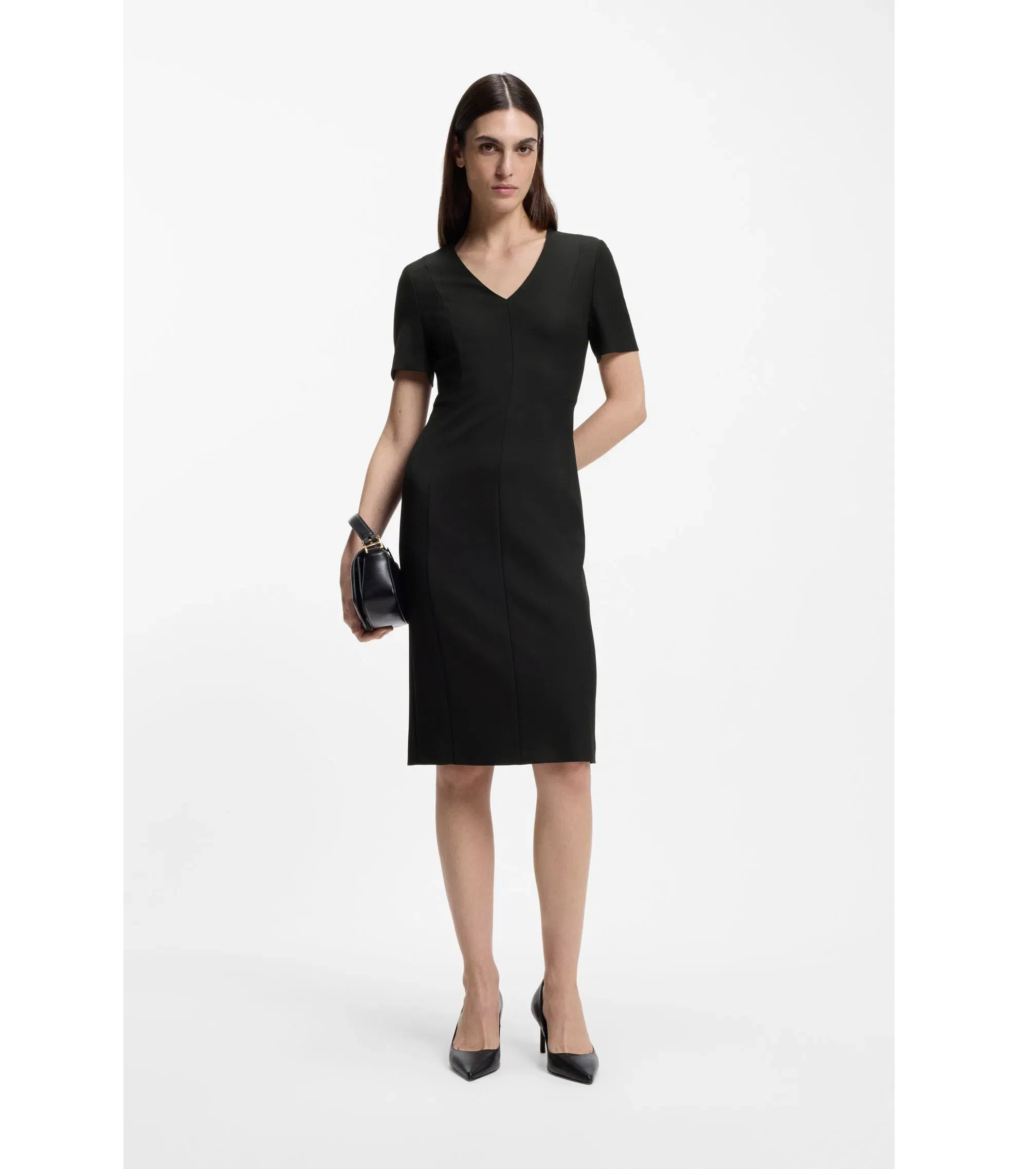 Boss V Neck Dress In Stretch Fabric Black Women's