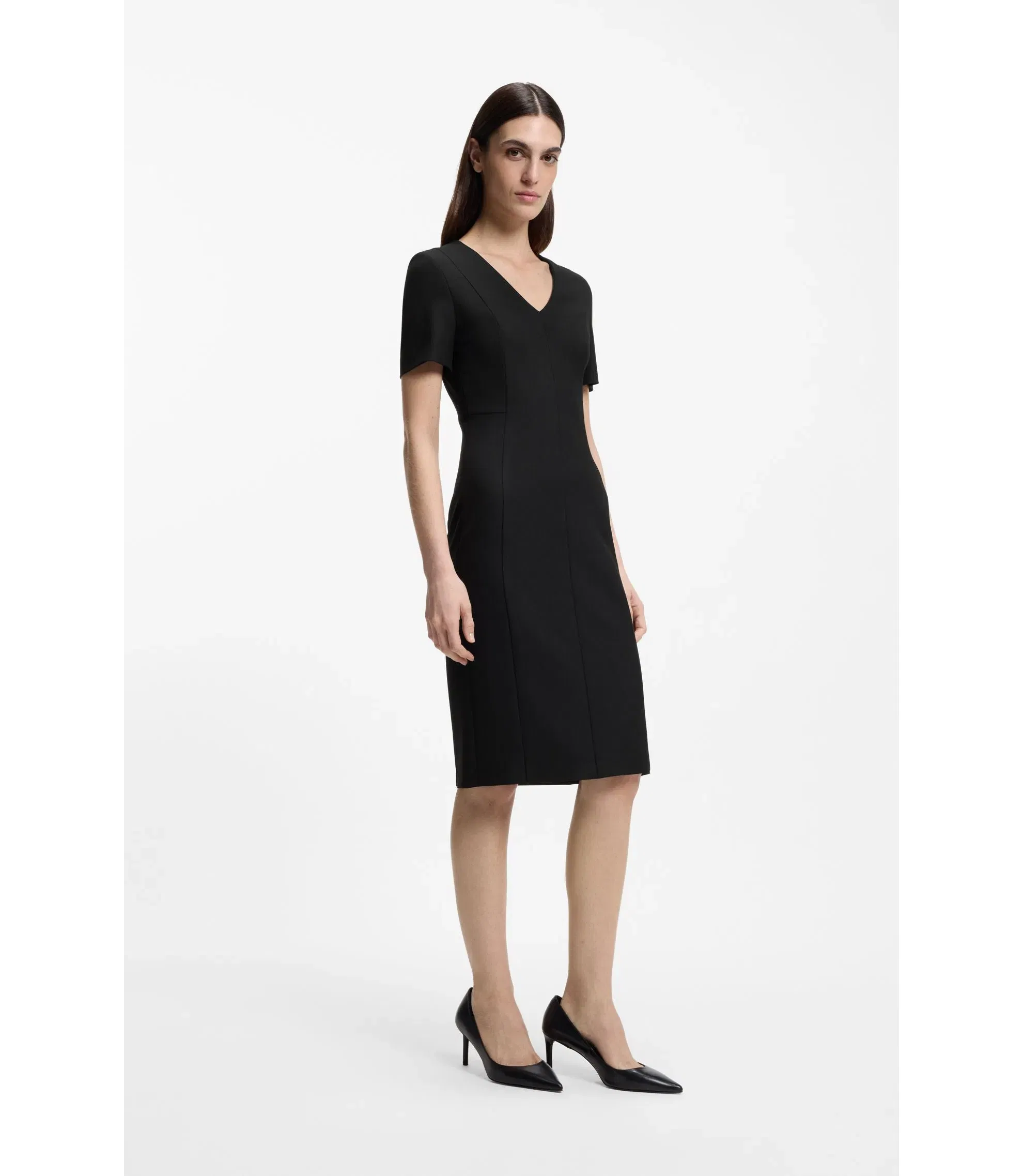 Boss V Neck Dress In Stretch Fabric Black Women's