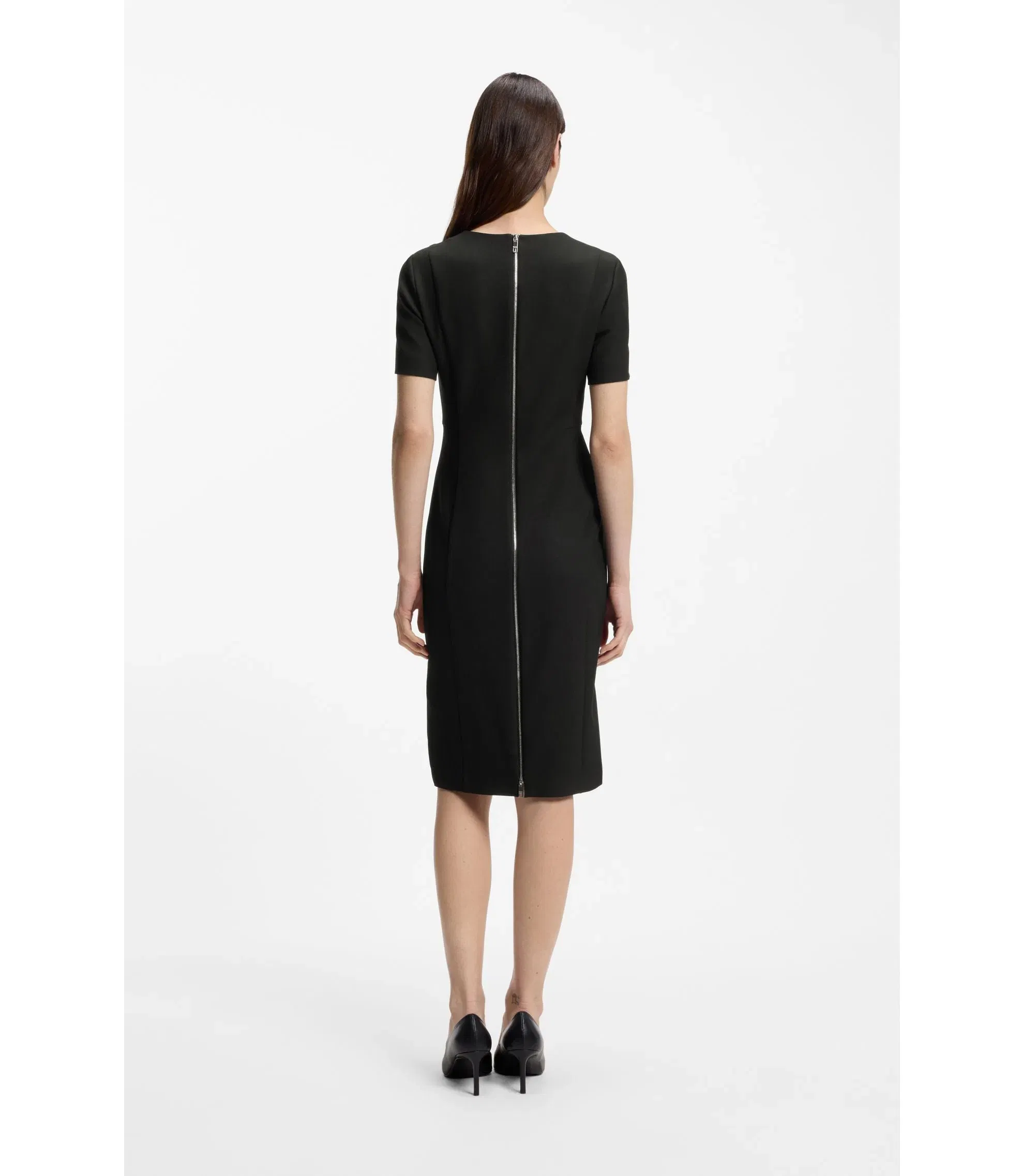 Boss V Neck Dress In Stretch Fabric Black Women's