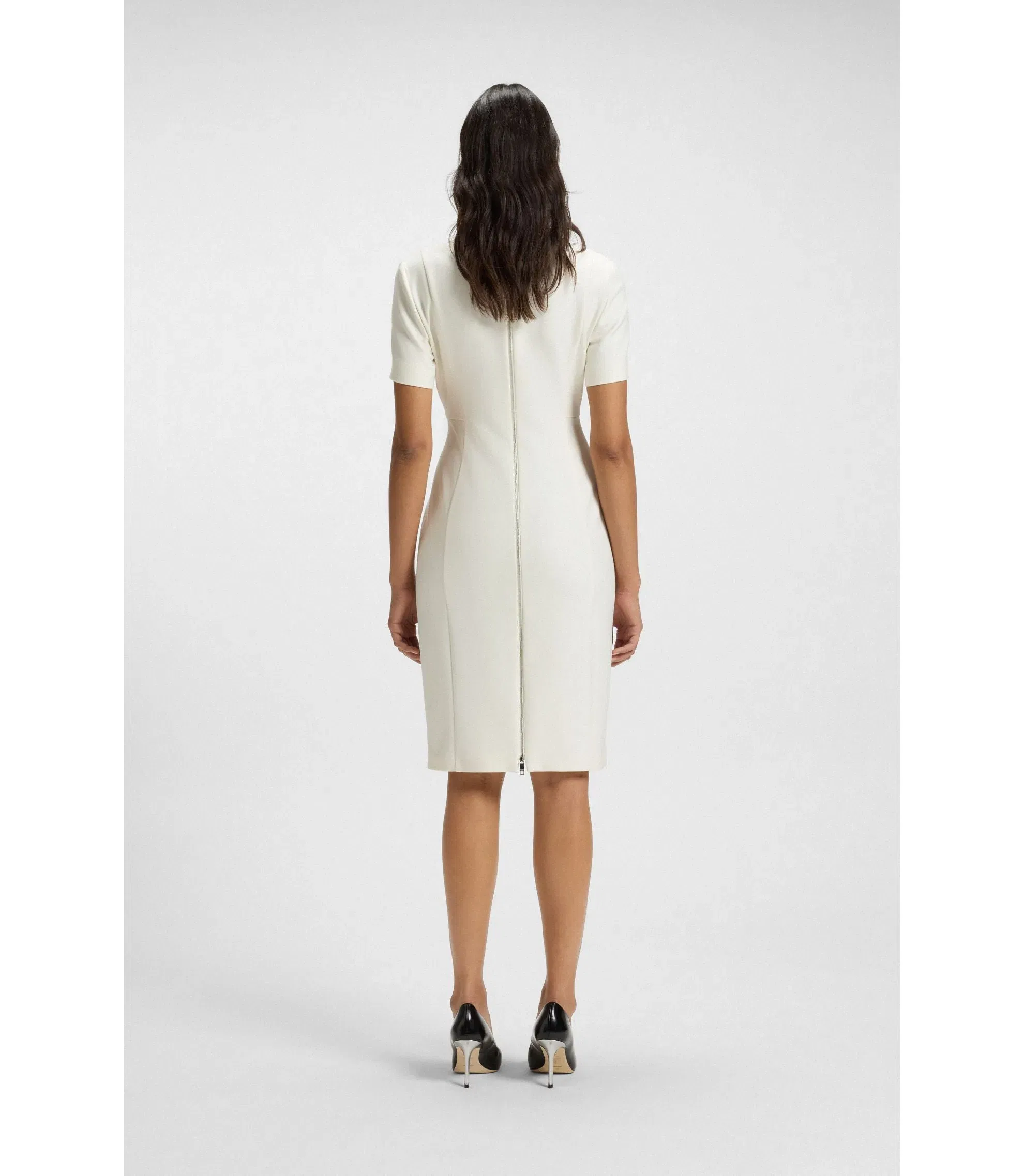 Boss V Neck Business Dress With Seam Details White Women's