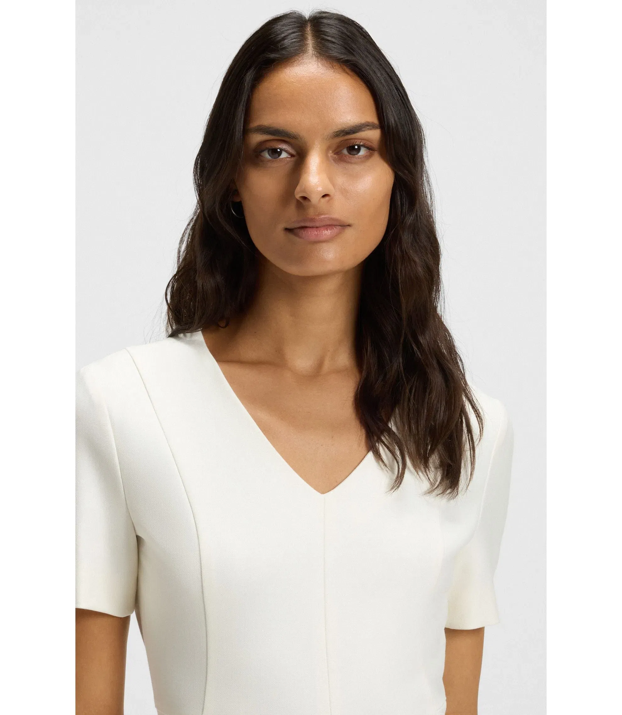 Boss V Neck Business Dress With Seam Details White Women's