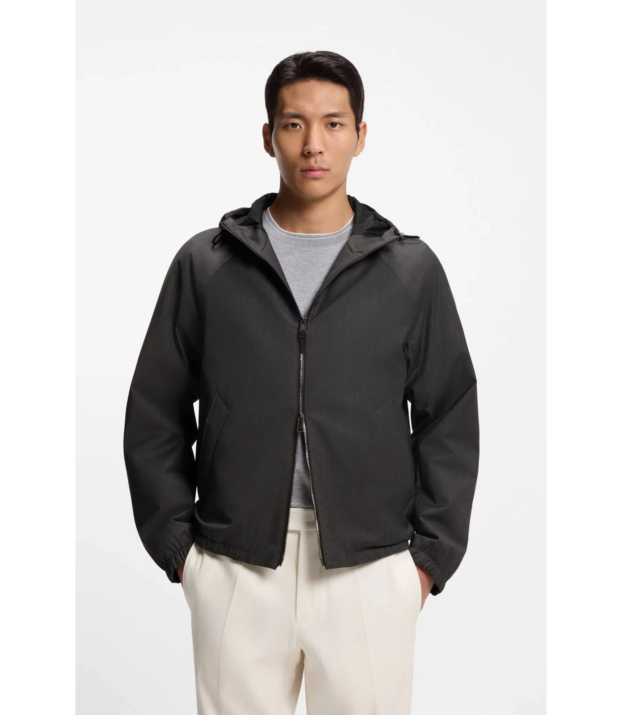 Boss Virgin Wool Windbreaker With Hood Black