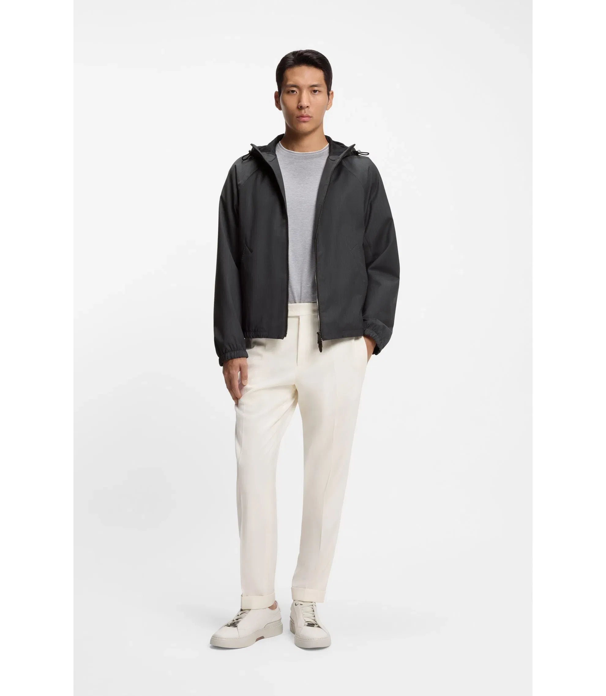 Boss Virgin Wool Windbreaker With Hood Black