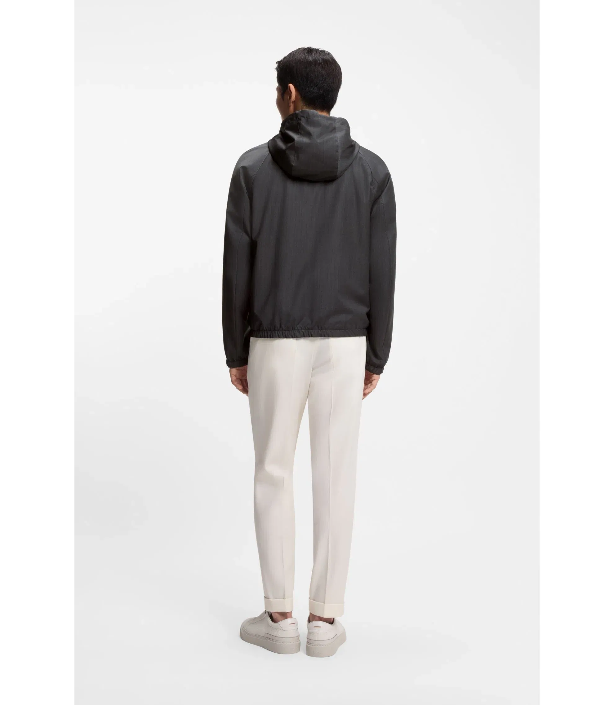 Boss Virgin Wool Windbreaker With Hood Black