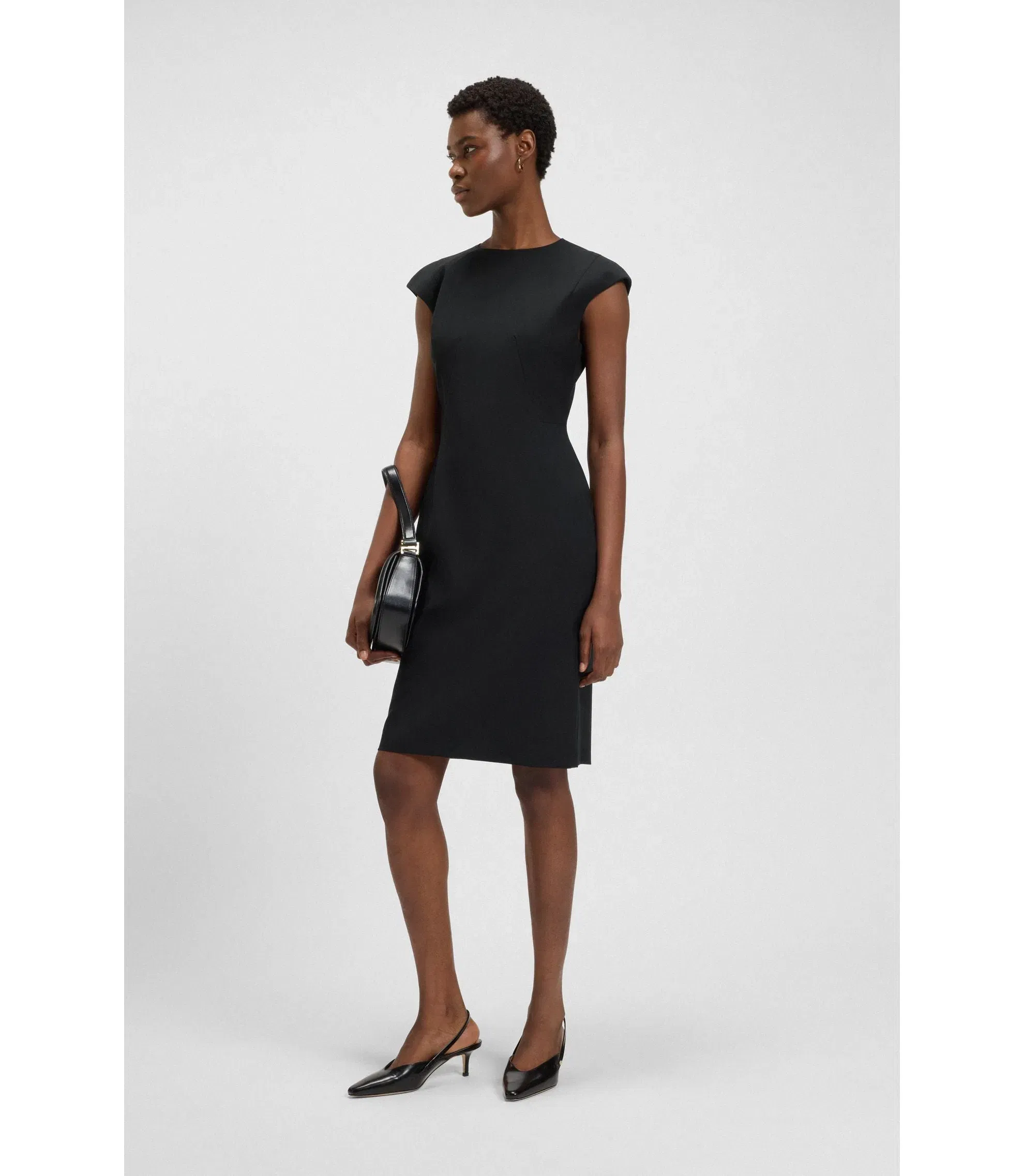 Boss Virgin Wool Dress In A Slim Fit Black Women's