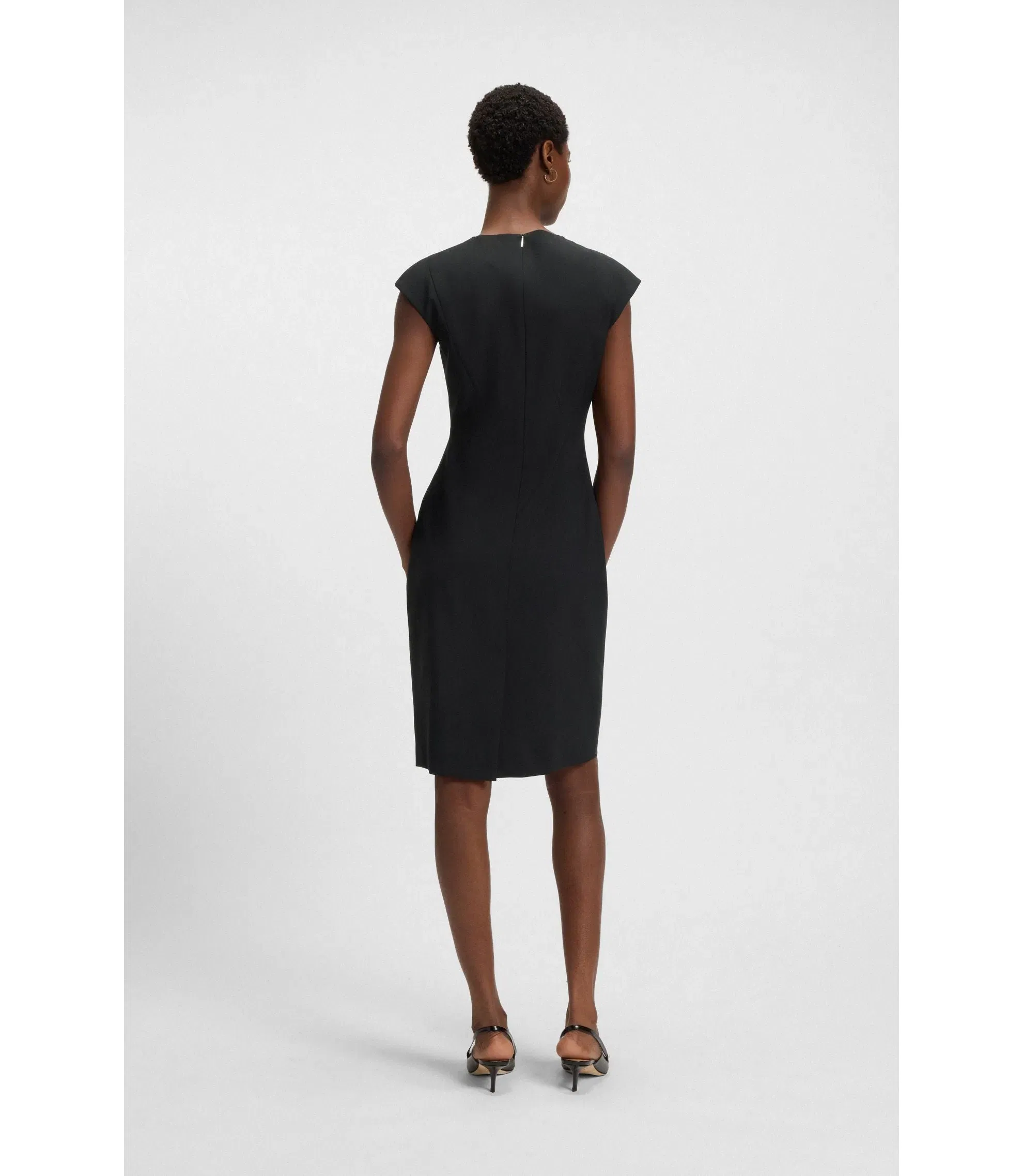 Boss Virgin Wool Dress In A Slim Fit Black Women's