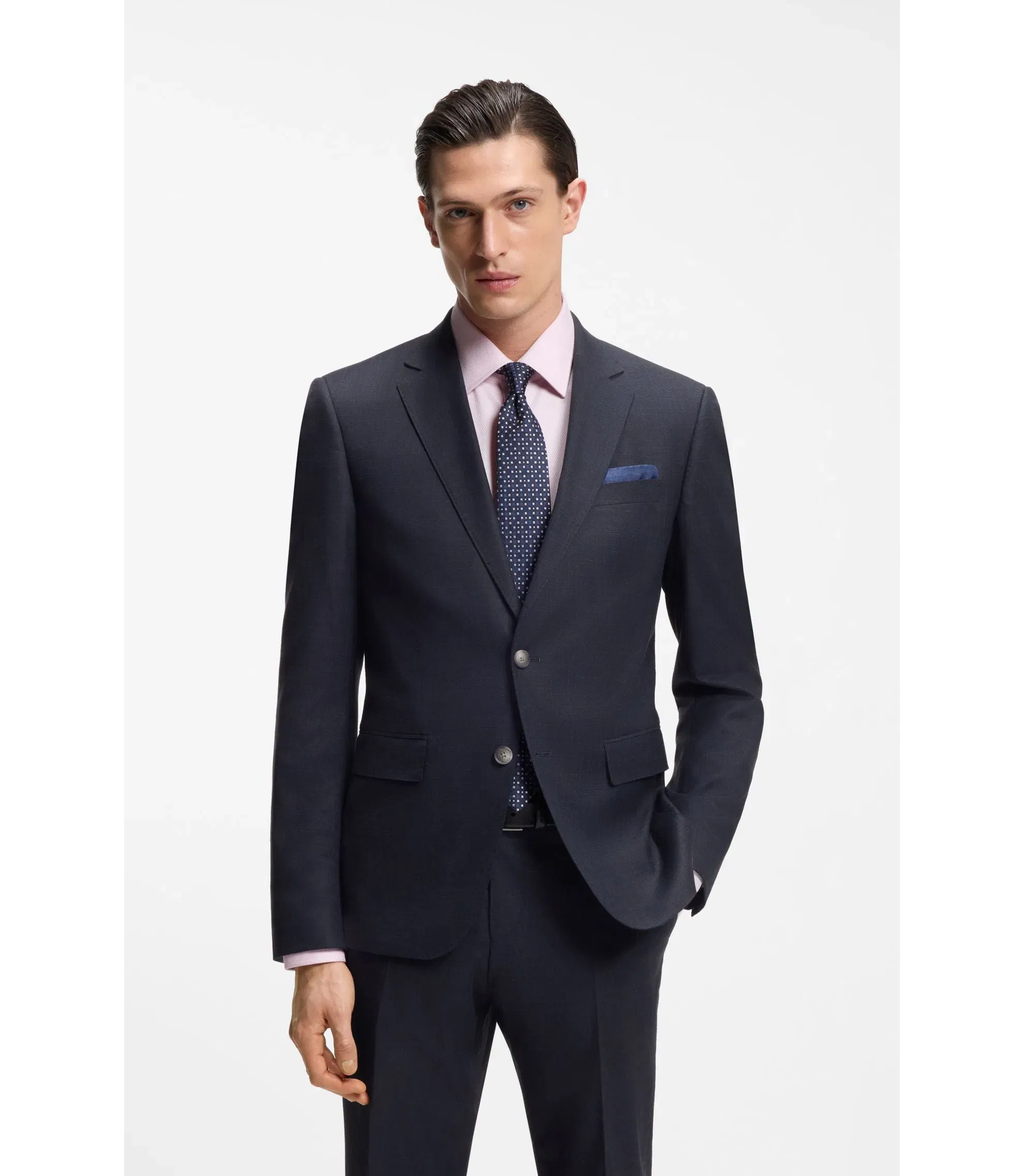 Boss Two Piece Slim Fit Suit In Stretch Fabric Dark Blue