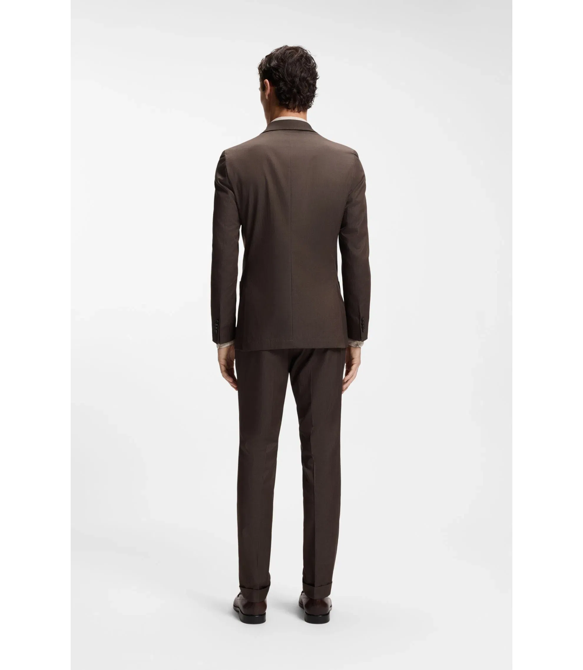 Boss Two Piece Slim Fit Suit In Stretch Cotton Dark Brown