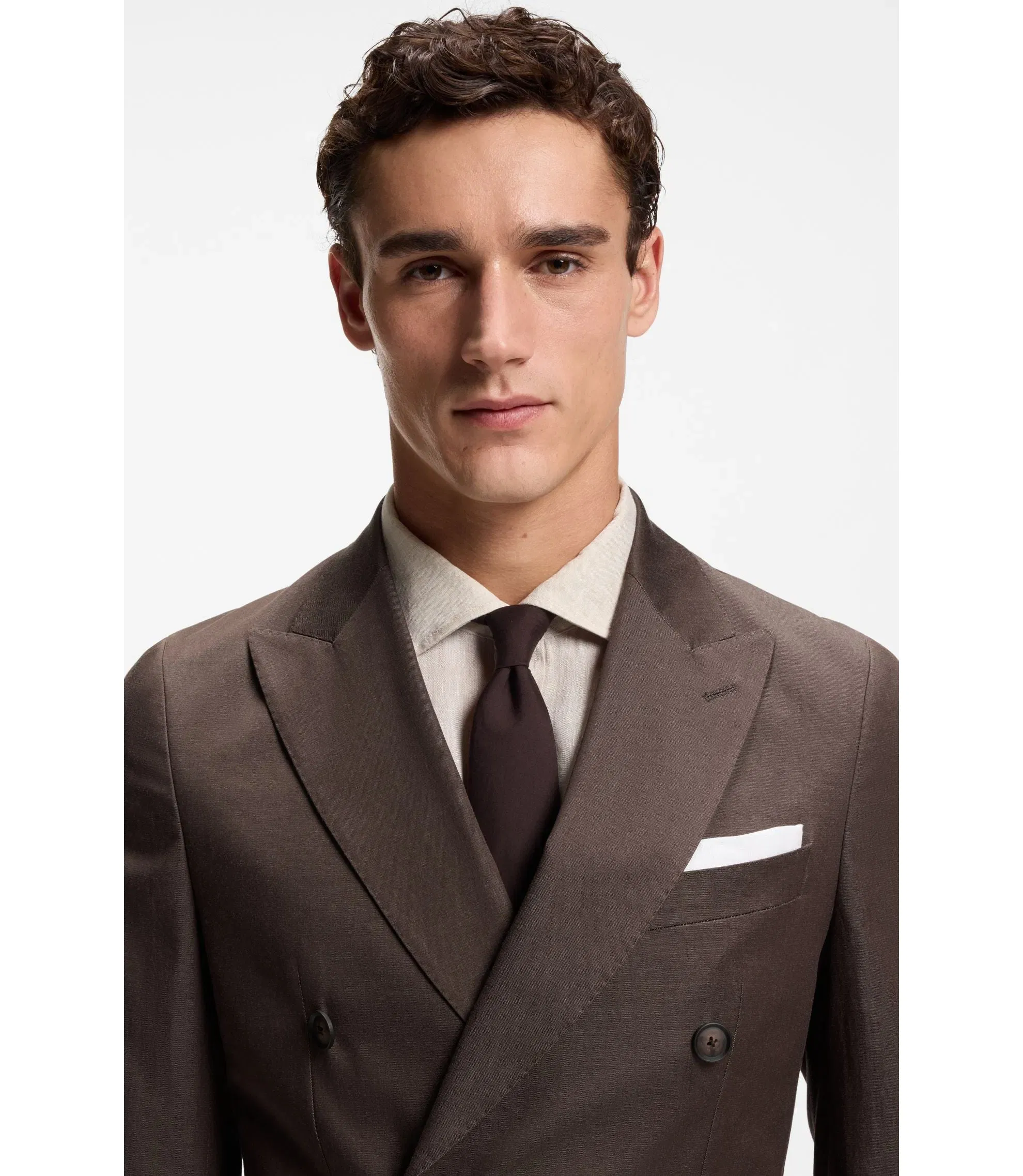 Boss Two Piece Slim Fit Suit In Stretch Cotton Dark Brown