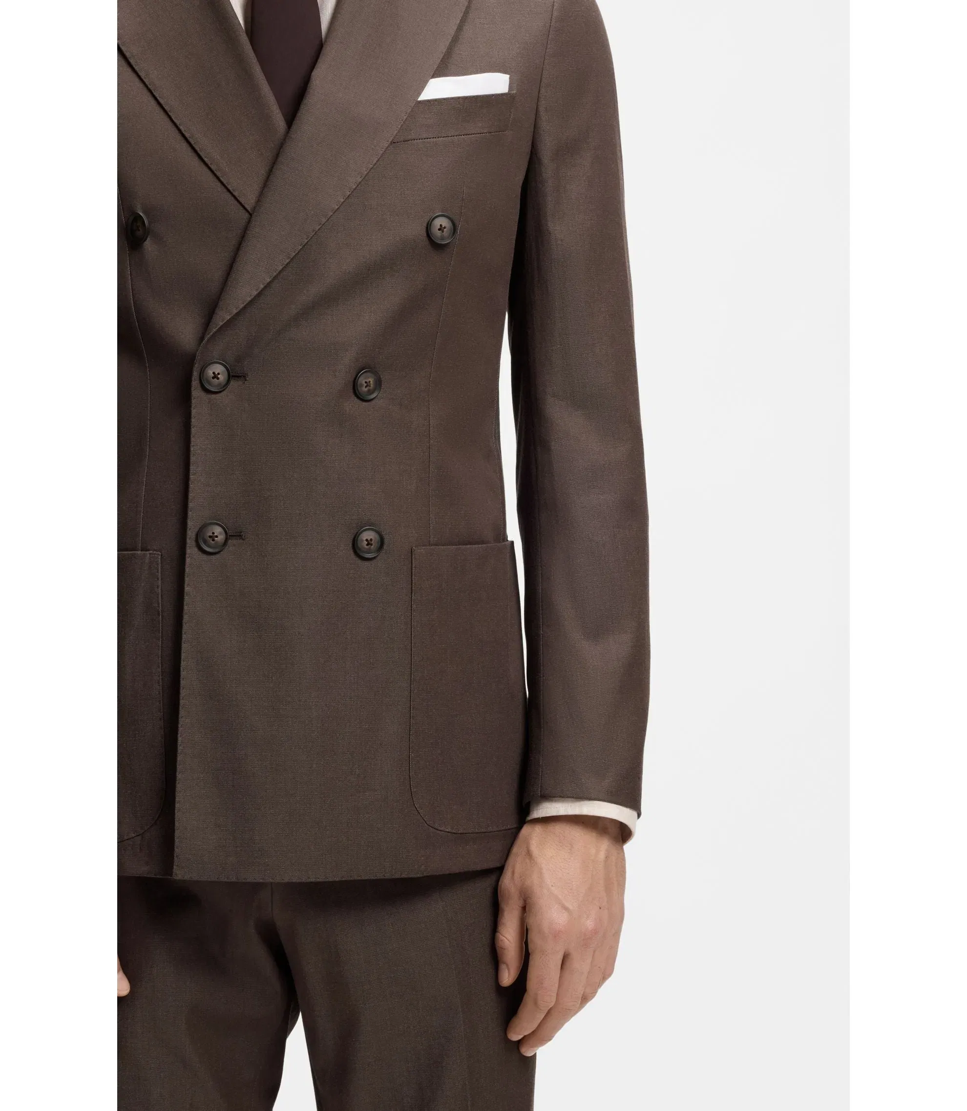 Boss Two Piece Slim Fit Suit In Stretch Cotton Dark Brown