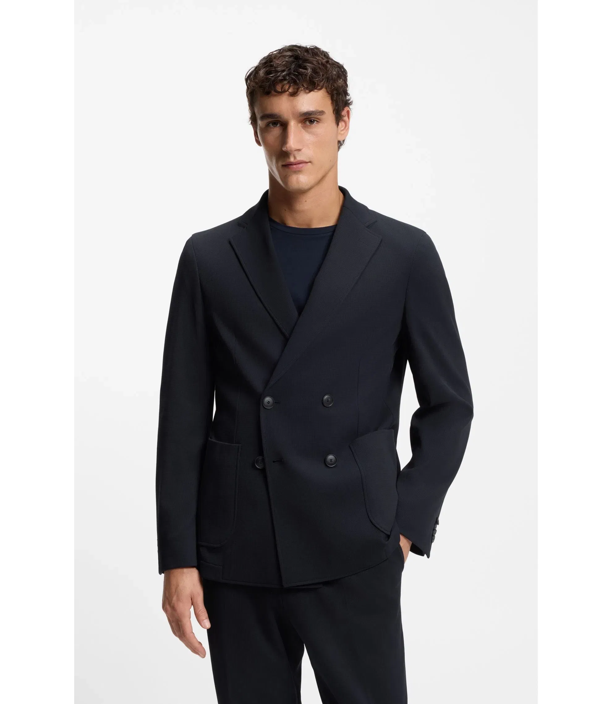 Boss Two Piece Slim Fit Suit In Performance Stretch Fabric Dark Blue