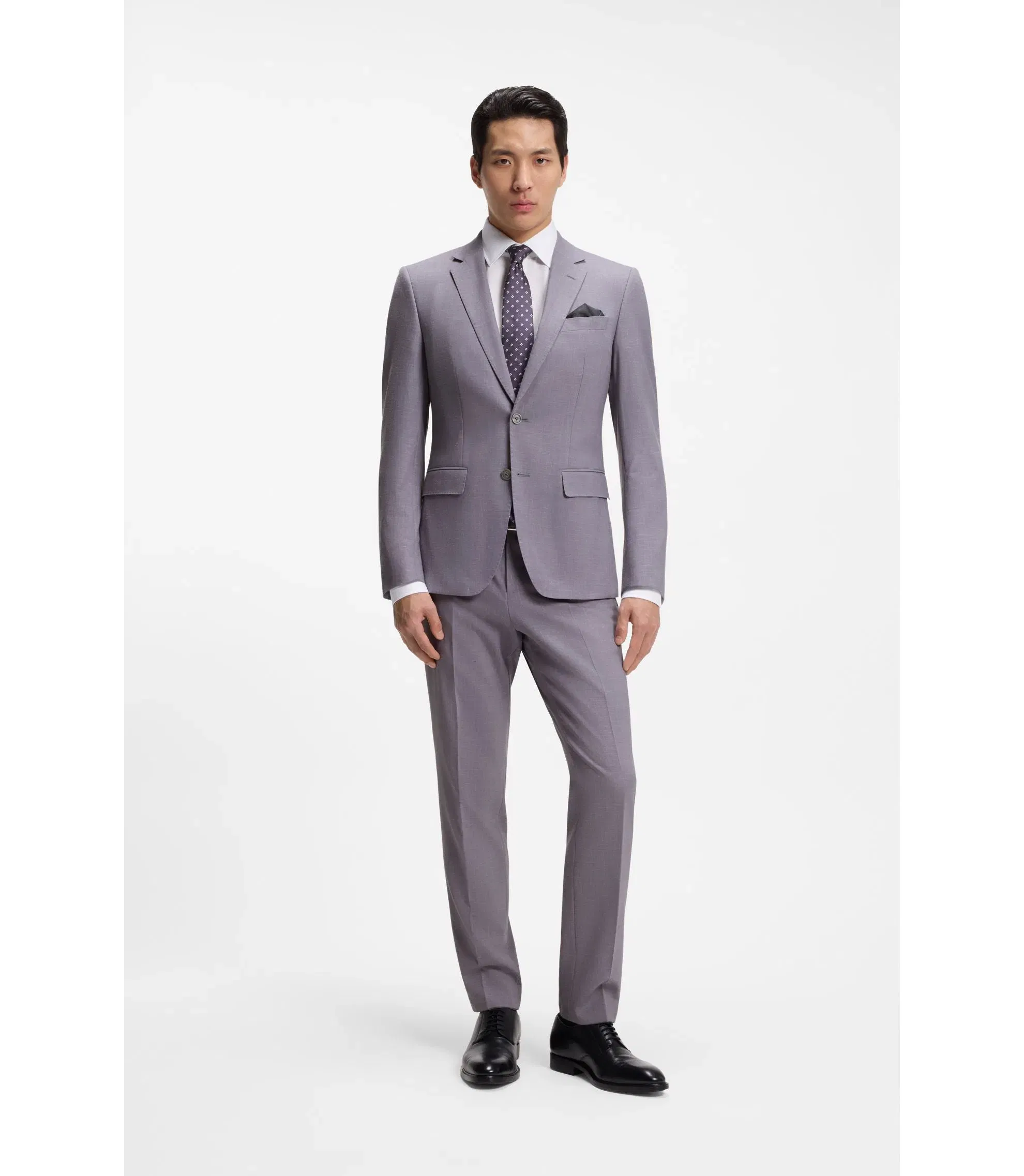 Boss Two Piece Slim Fit Suit In Micro Patterned Cloth Purple