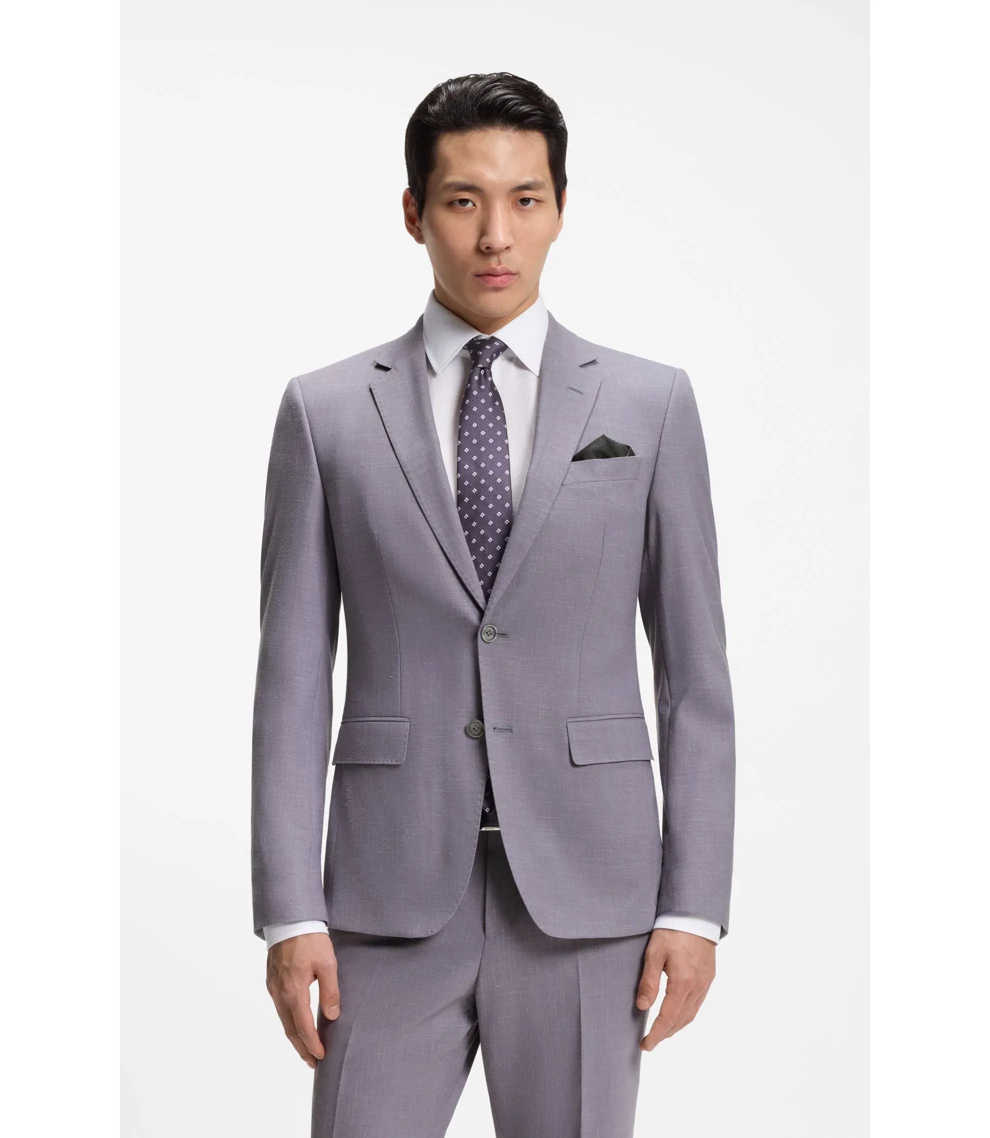 Boss Two Piece Slim Fit Suit In Micro Patterned Cloth Purple