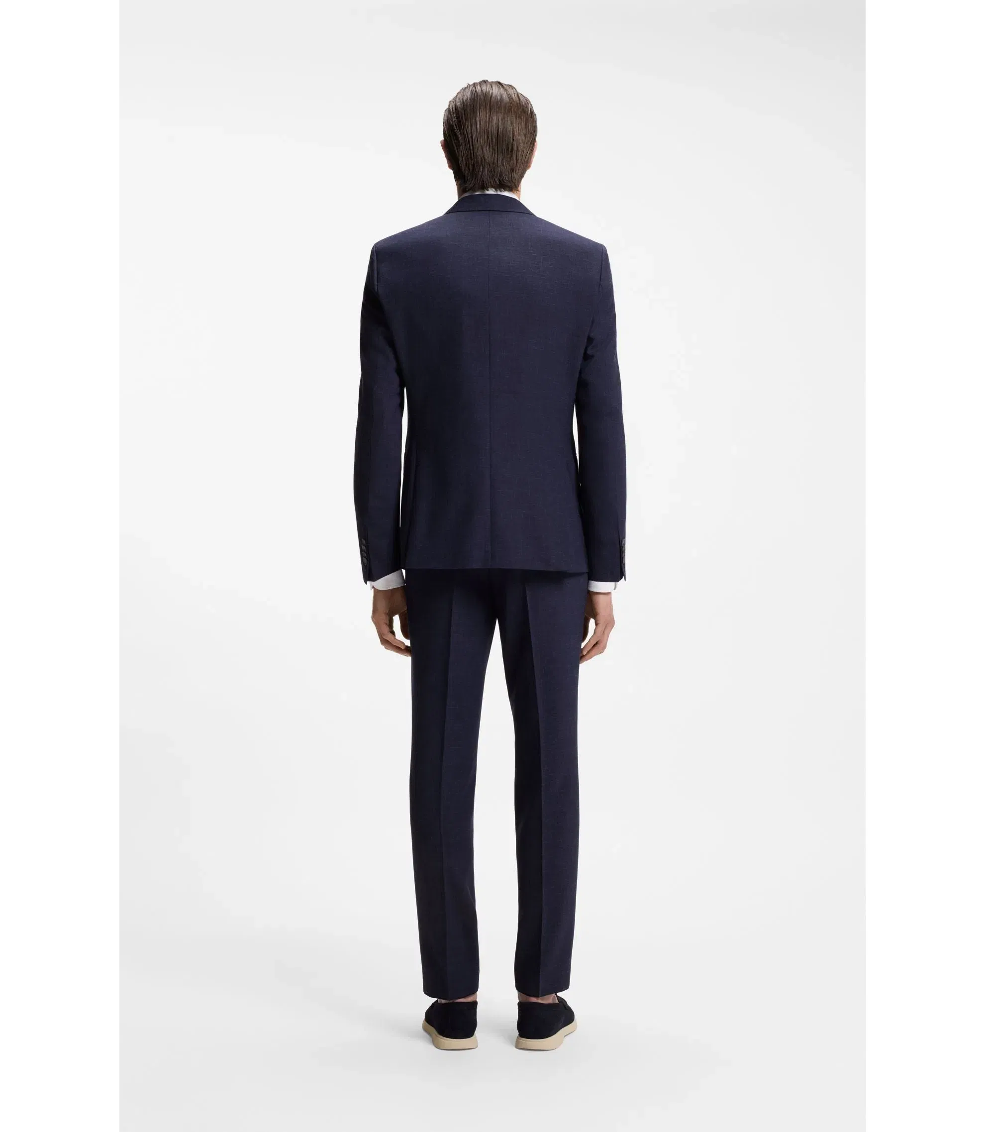 Boss Two Piece Slim Fit Suit In Micro Patterned Cloth Dark Blue