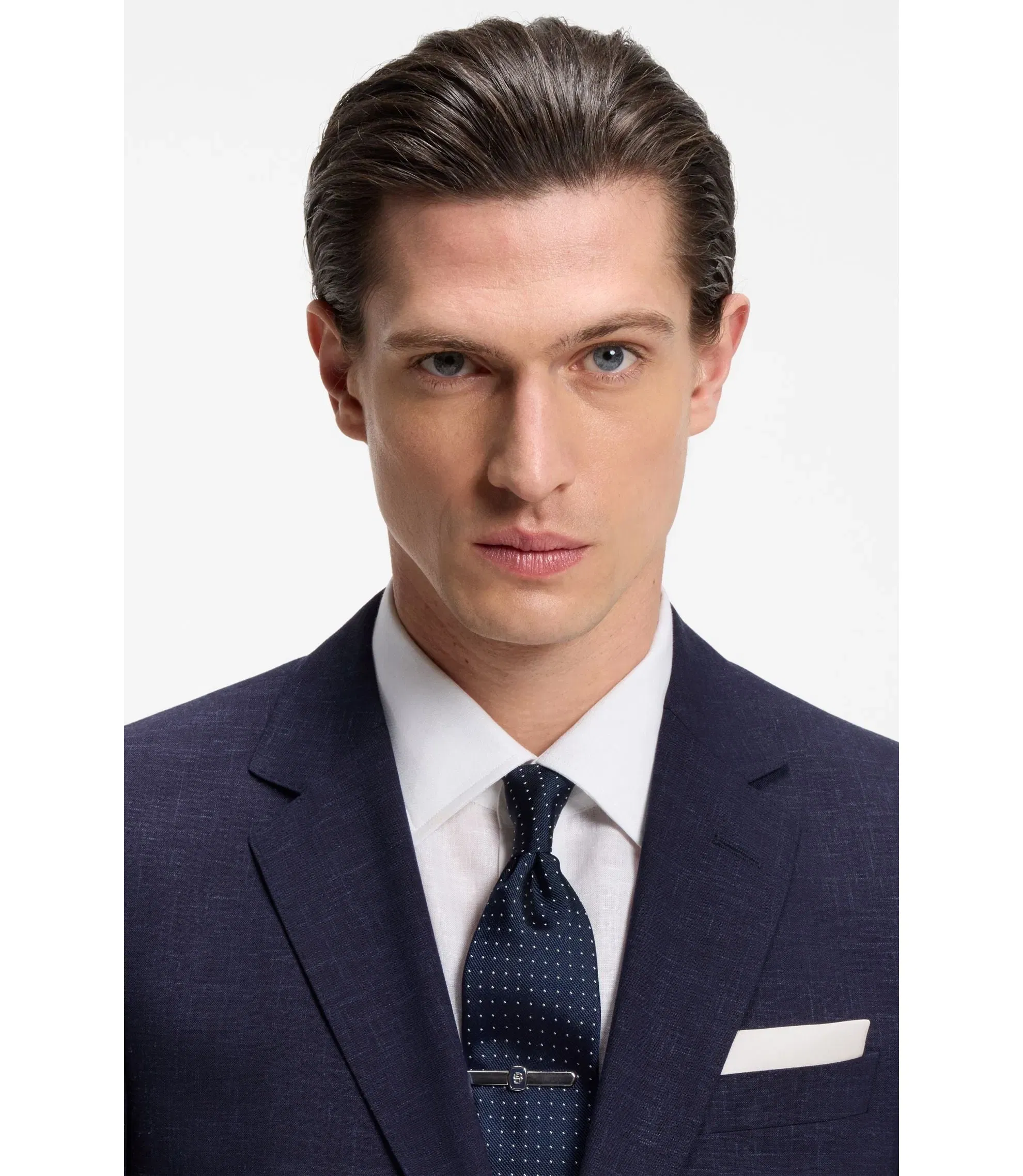 Boss Two Piece Slim Fit Suit In Micro Patterned Cloth Dark Blue
