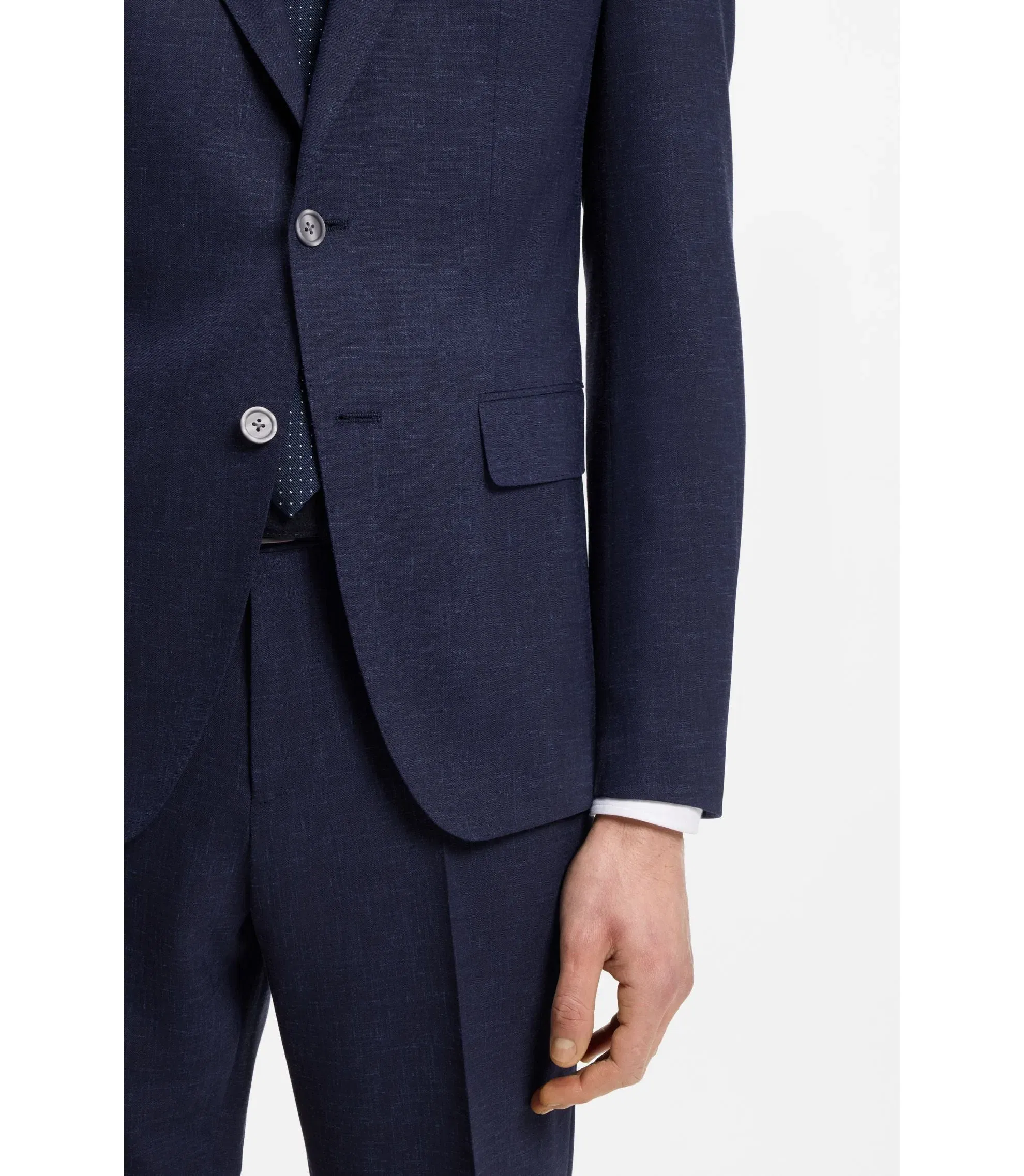 Boss Two Piece Slim Fit Suit In Micro Patterned Cloth Dark Blue