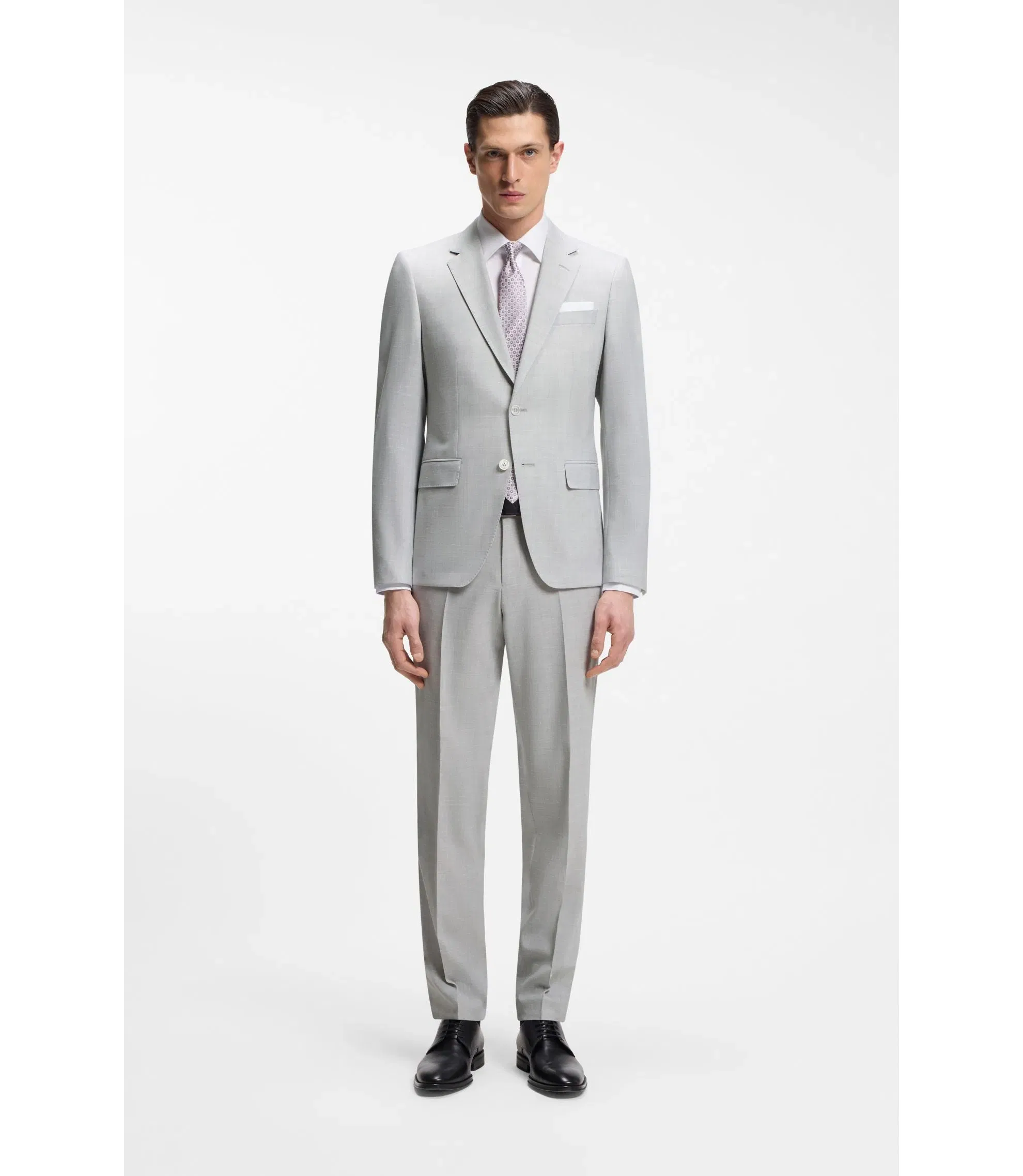 Boss Two Piece Slim Fit Suit In Micro Patterned Cloth Light Grey