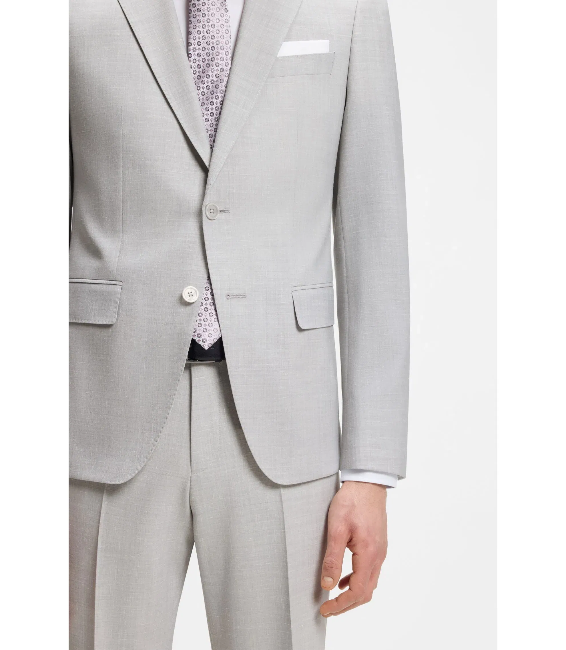 Boss Two Piece Slim Fit Suit In Micro Patterned Cloth Light Grey