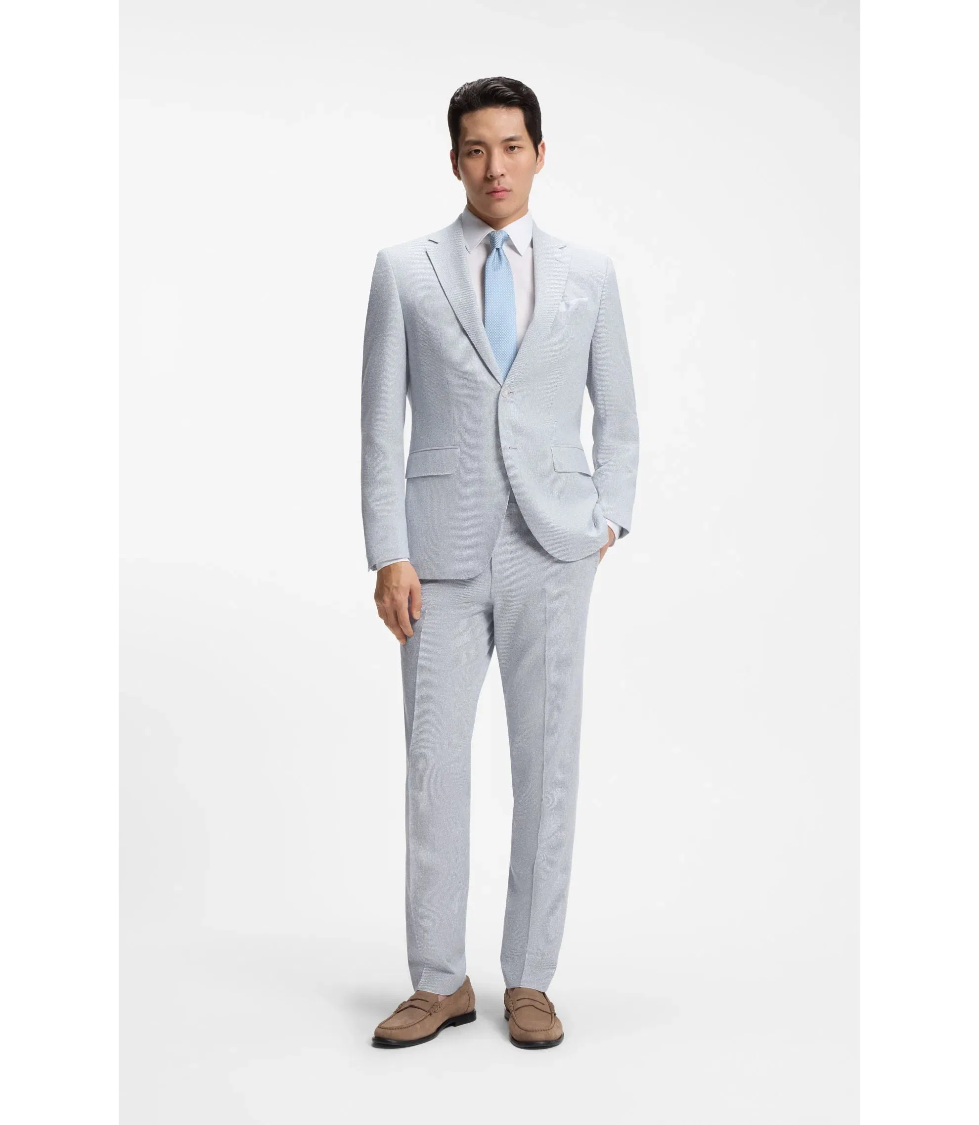 Boss Two Piece Regular Fit Suit In Stretch Boucl Light Blue