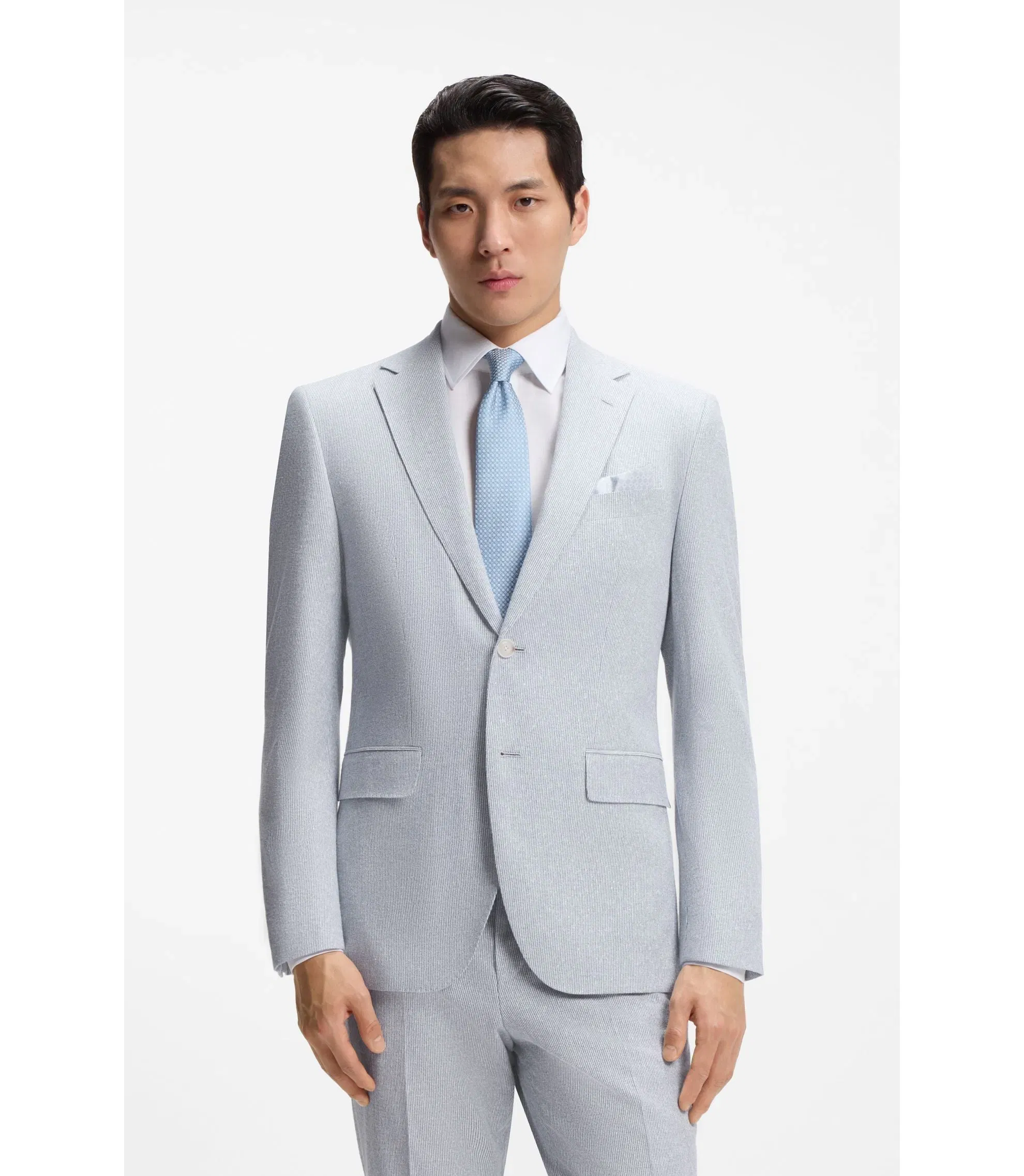 Boss Two Piece Regular Fit Suit In Stretch Boucl Light Blue
