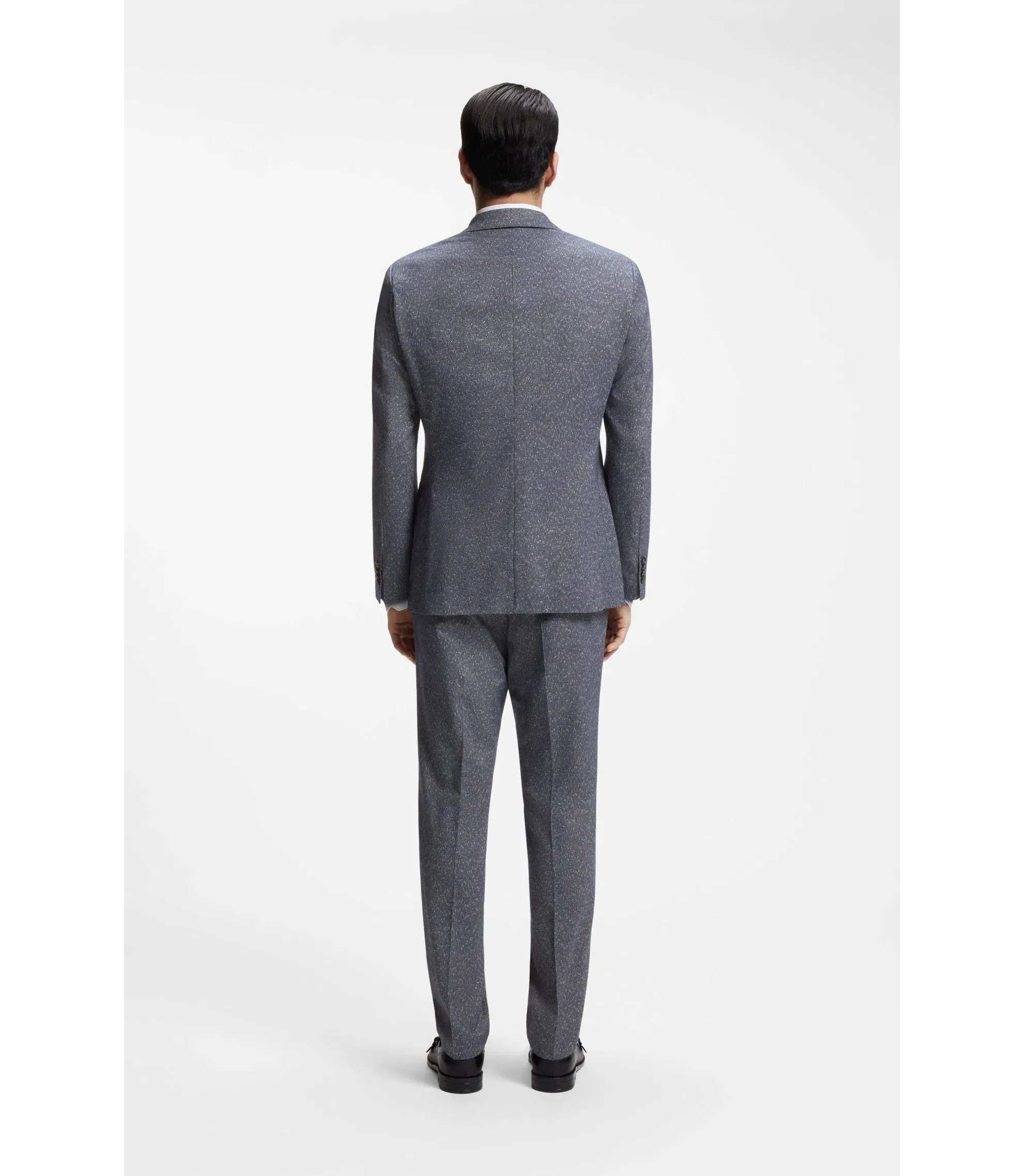 Boss Two Piece Regular Fit Suit In Stretch Boucl Dark Blue