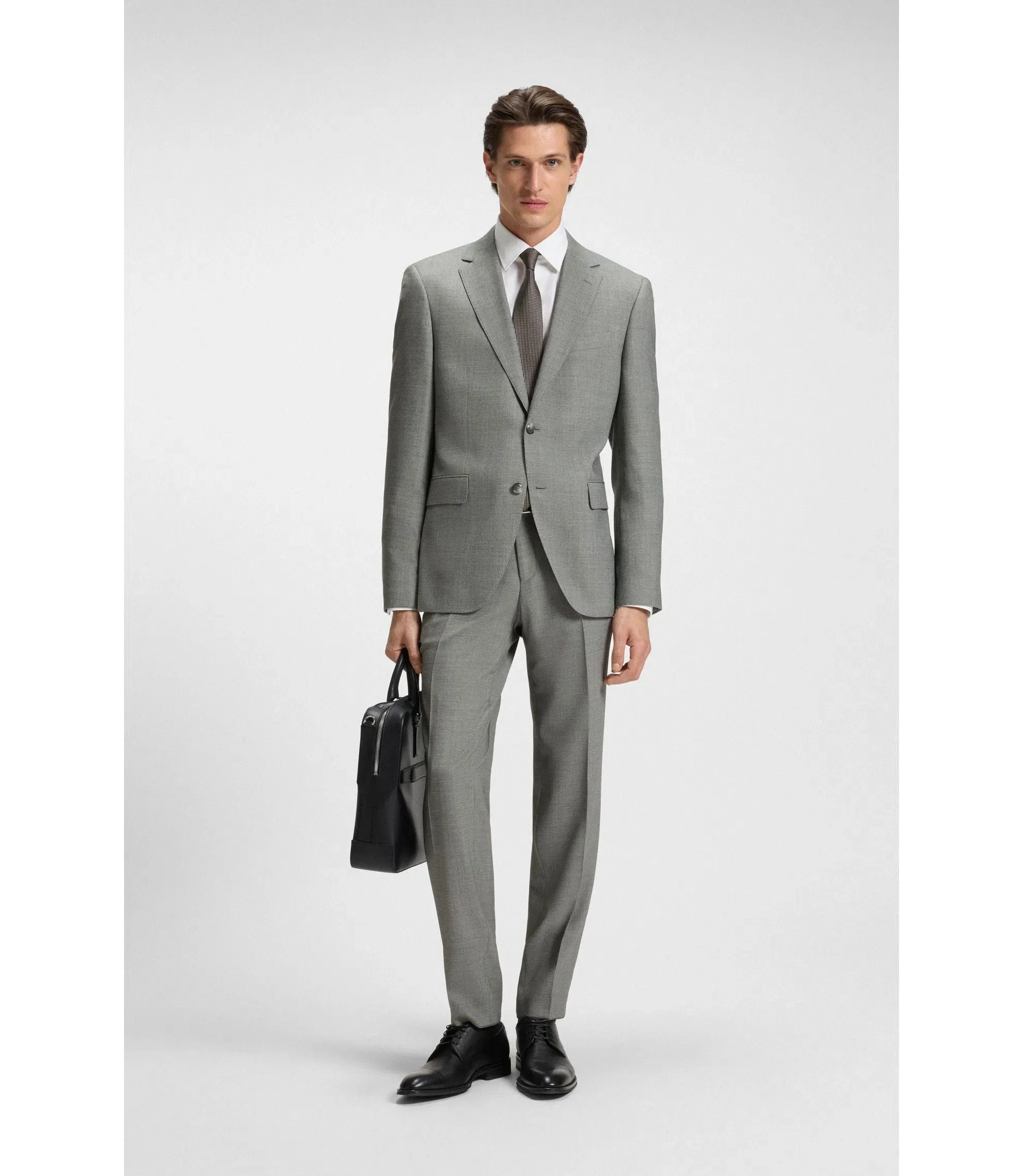 Boss Two Piece Regular Fit Suit In Patterned Stretch Cloth Silver