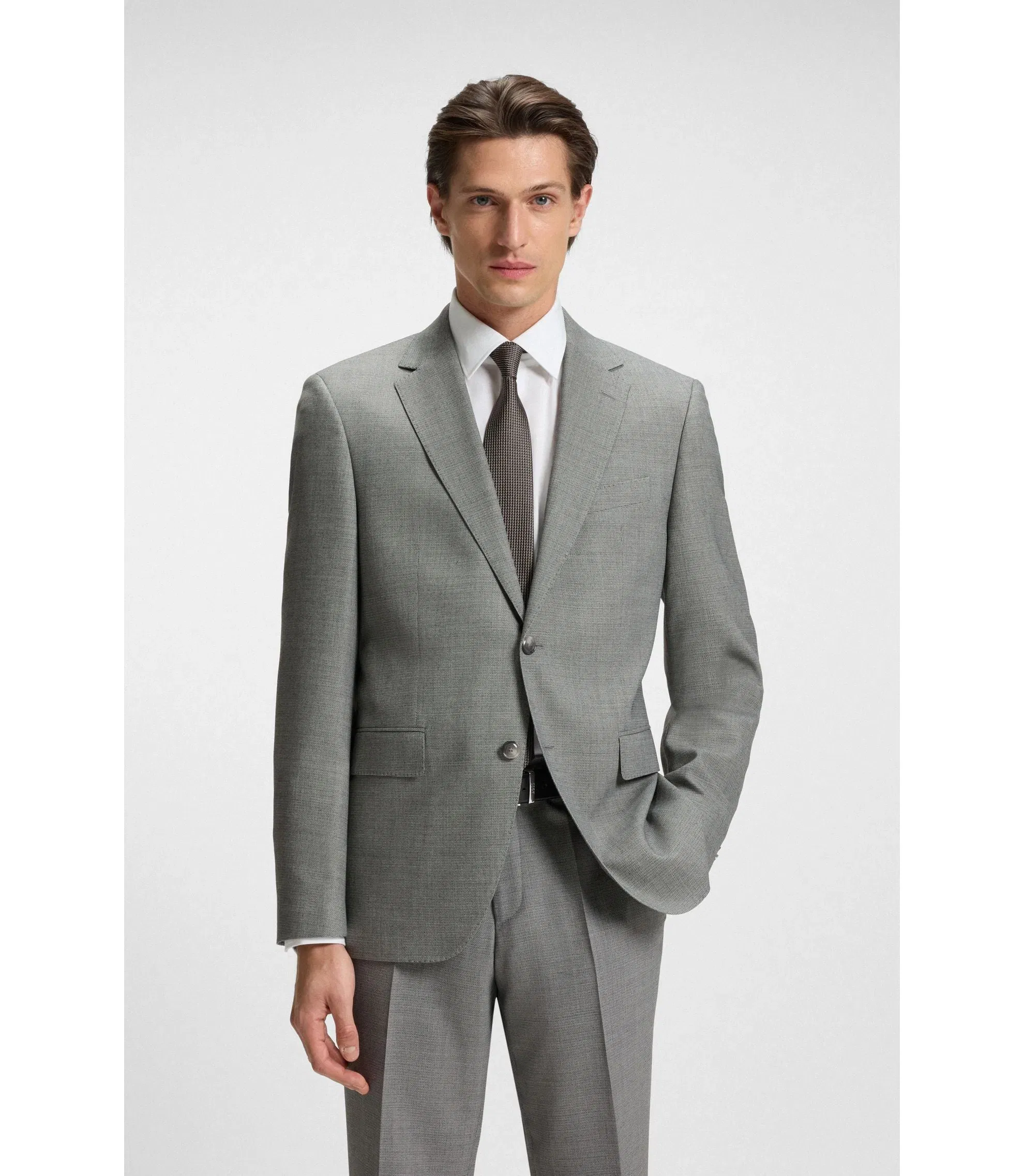 Boss Two Piece Regular Fit Suit In Patterned Stretch Cloth Silver