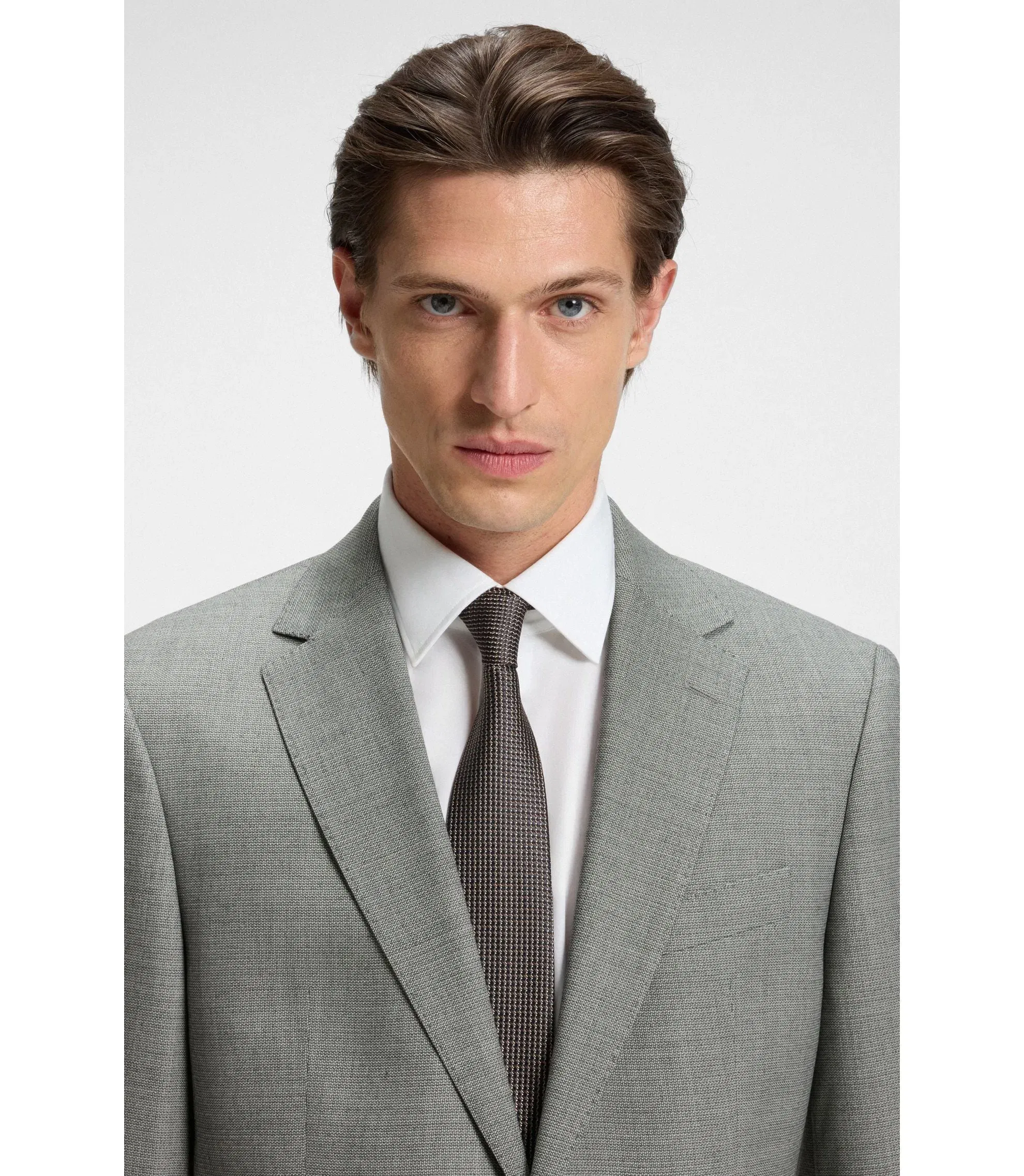 Boss Two Piece Regular Fit Suit In Patterned Stretch Cloth Silver