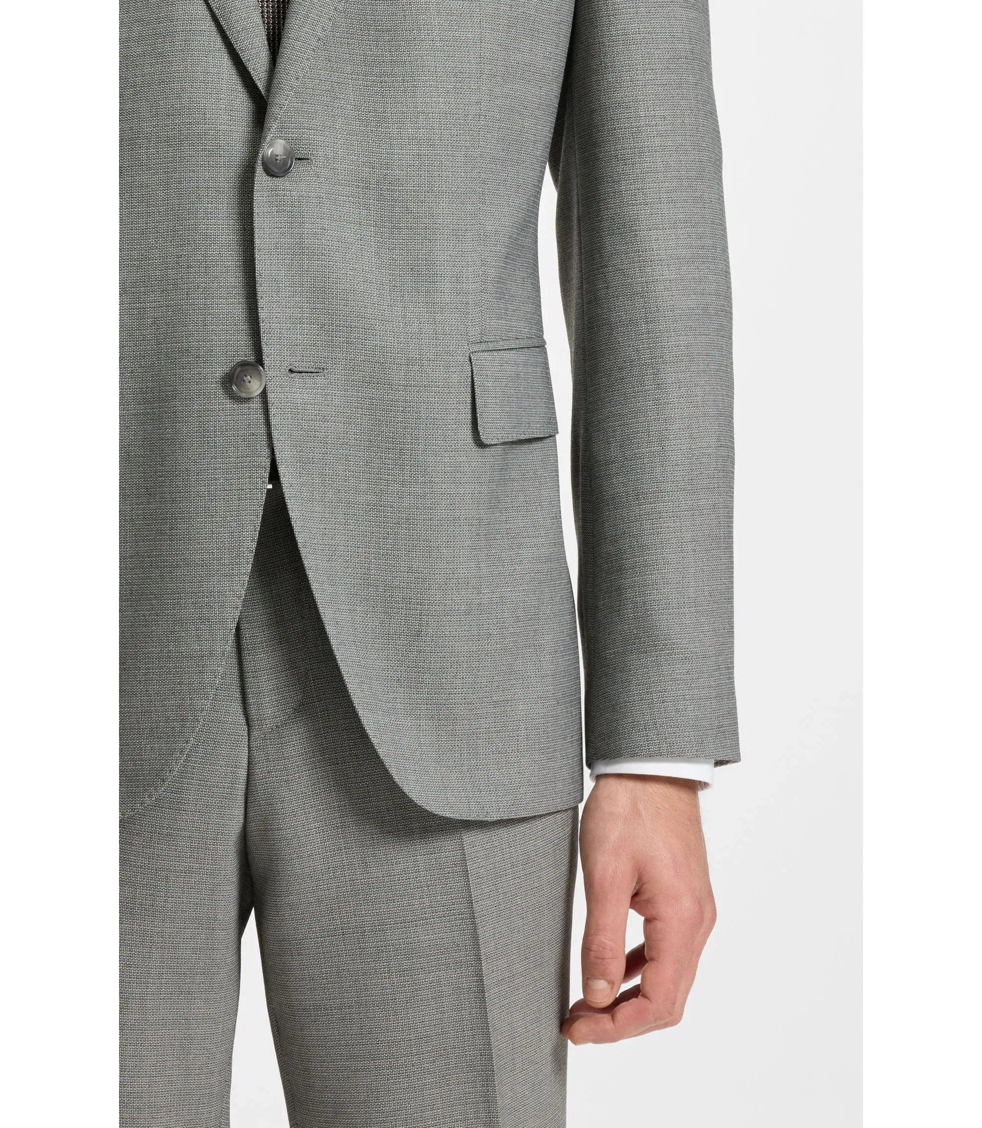 Boss Two Piece Regular Fit Suit In Patterned Stretch Cloth Silver