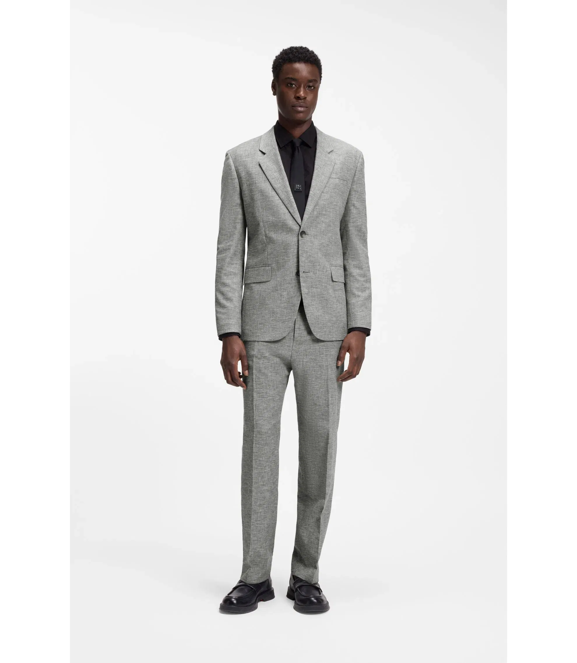 Hugo Two Piece Modern Fit Suit In Sharkskin Fabric Dark Grey