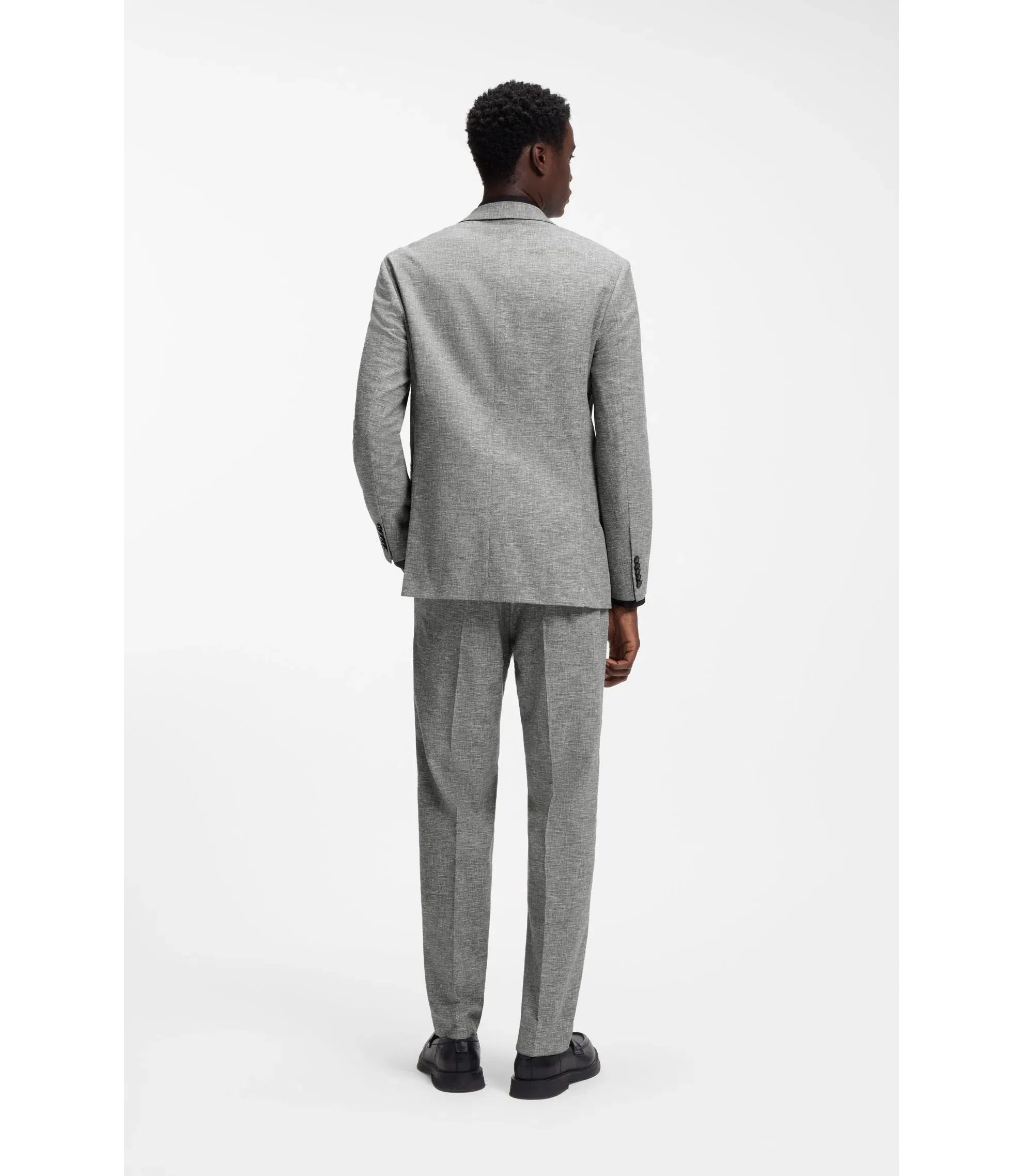 Hugo Two Piece Modern Fit Suit In Sharkskin Fabric Dark Grey