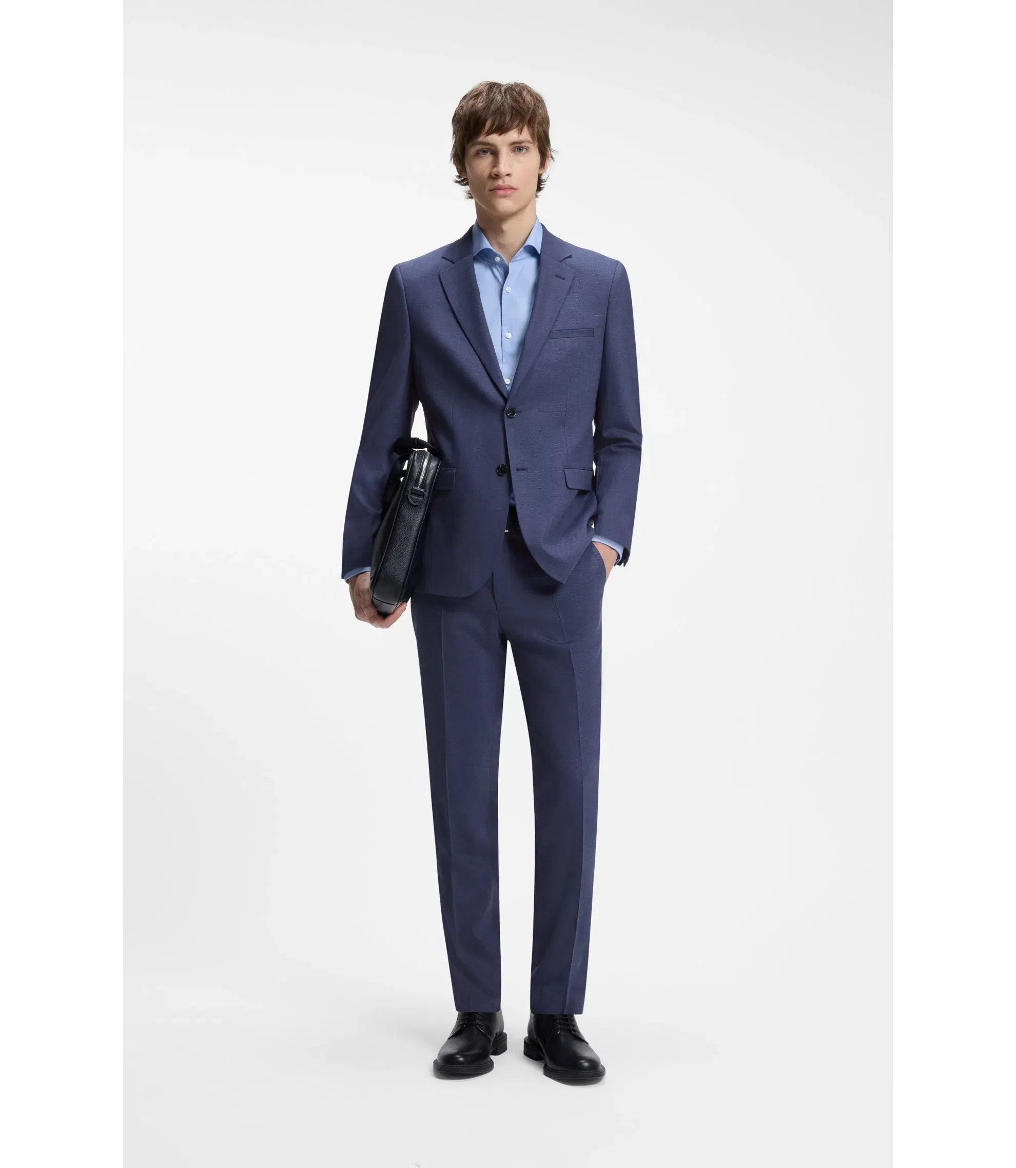 Hugo Two Piece Extra Slim Fit Suit In Patterned Fabric Light Blue