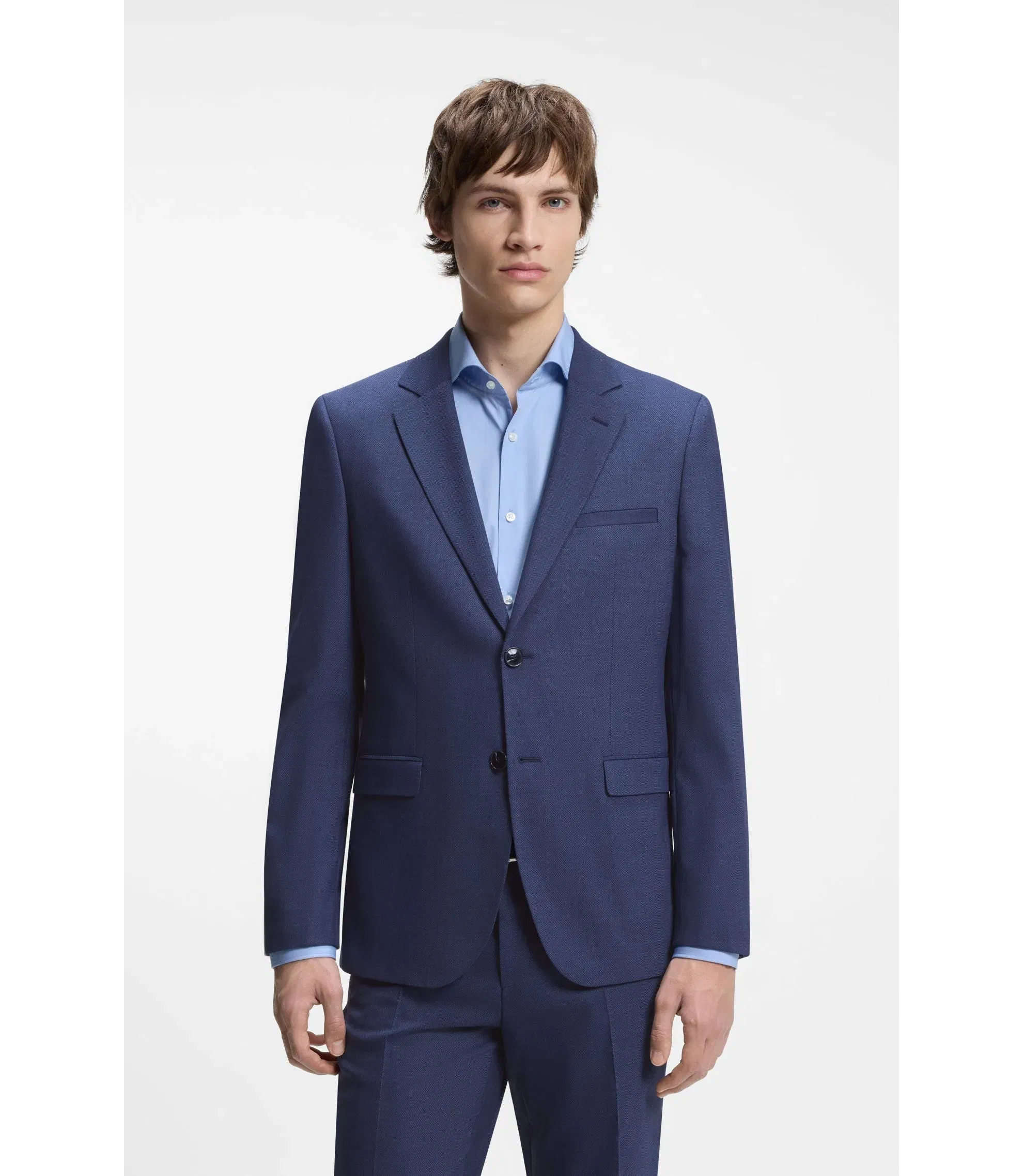 Hugo Two Piece Extra Slim Fit Suit In Patterned Fabric Light Blue