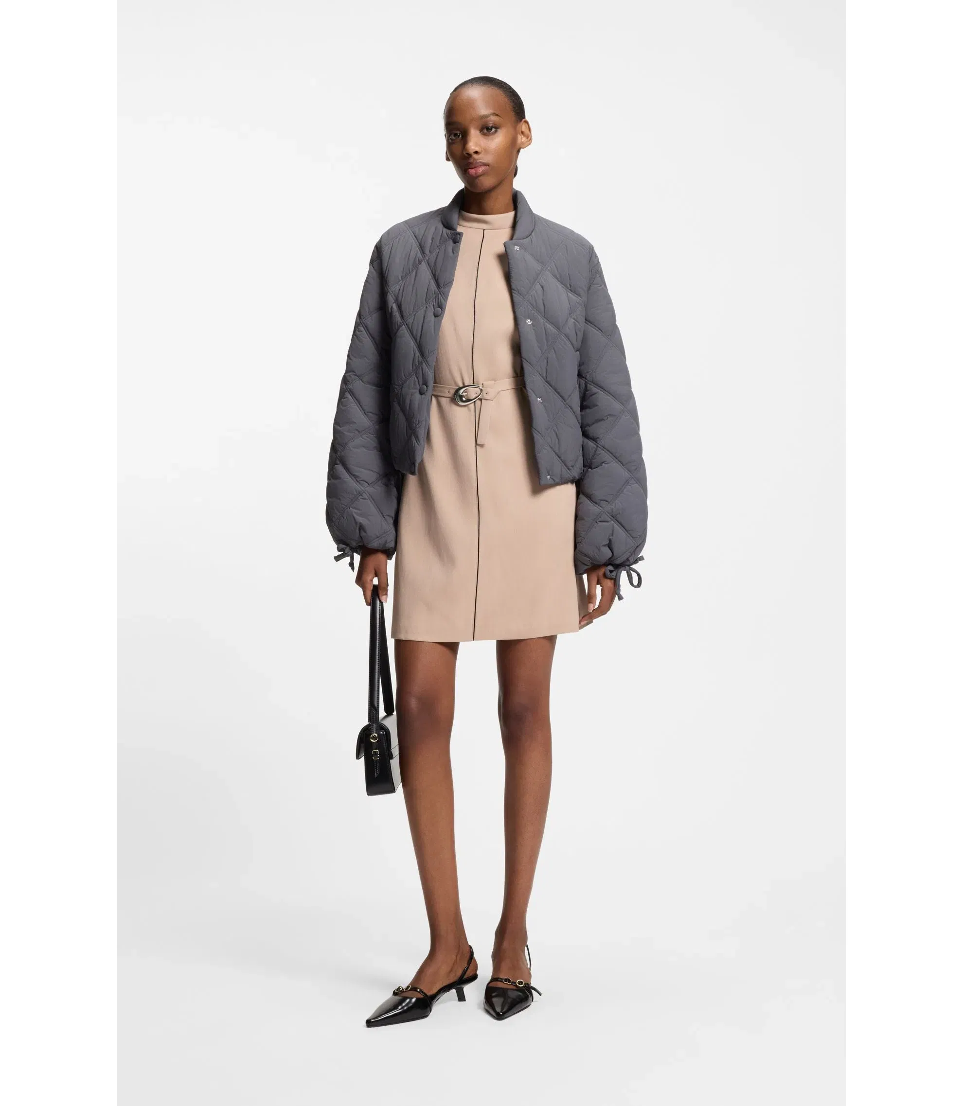 Hugo Tunic Dress With Belt And Piping Light Brown Women's