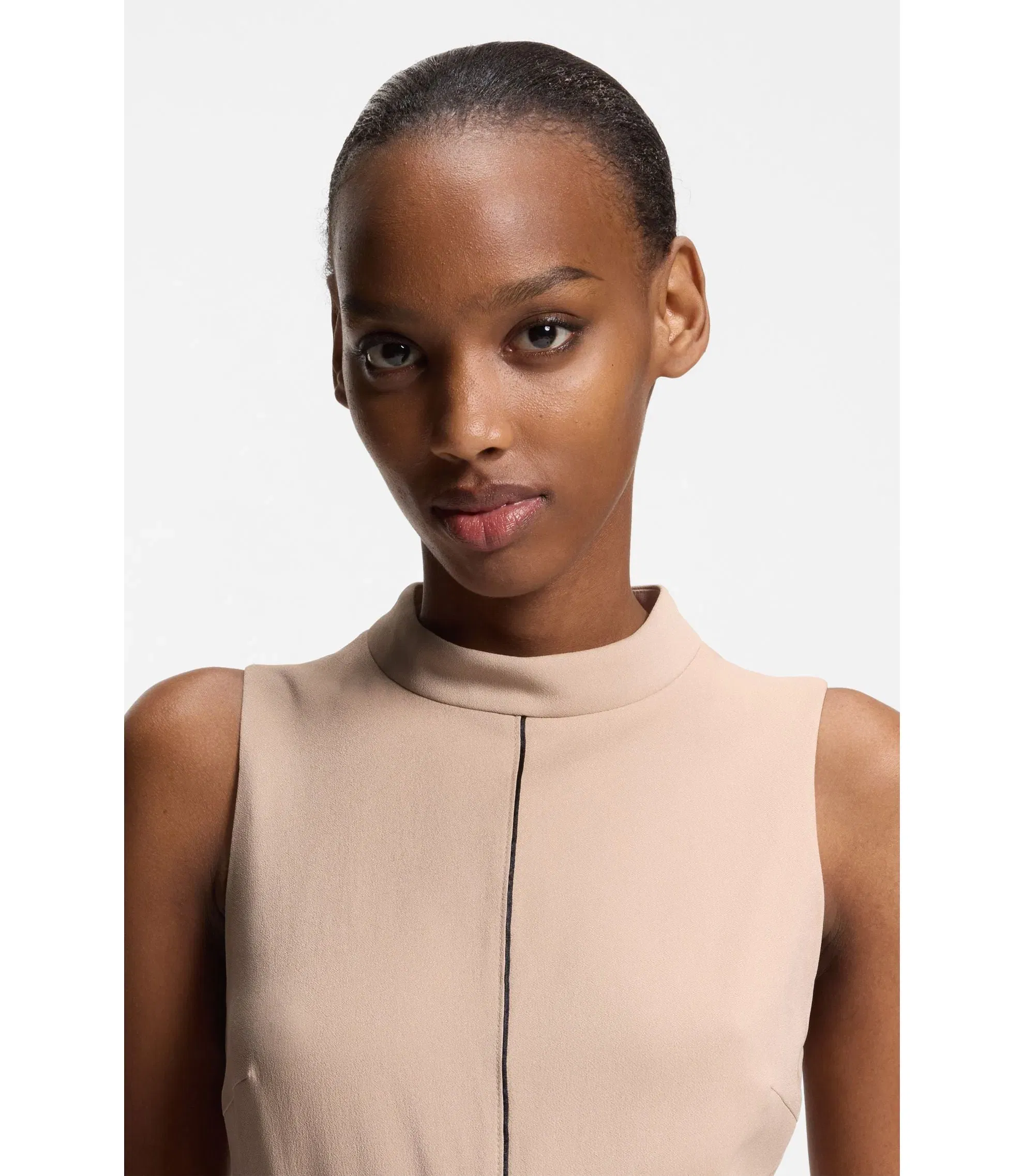 Hugo Tunic Dress With Belt And Piping Light Brown Women's